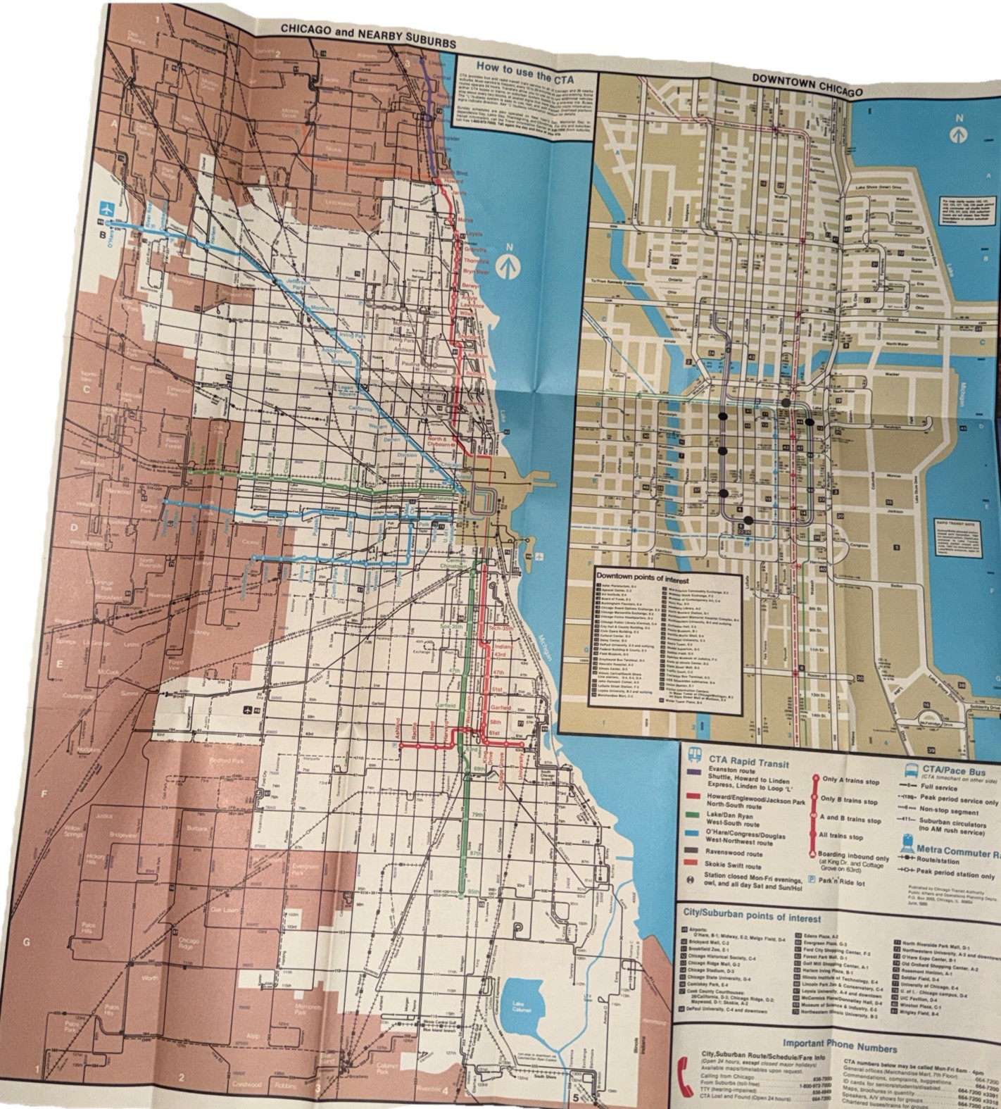 1986 - 1987 Great Looking CTA Vintage Map Transit 1986 - 1987 Great Looking CTA Vintage Map Transit