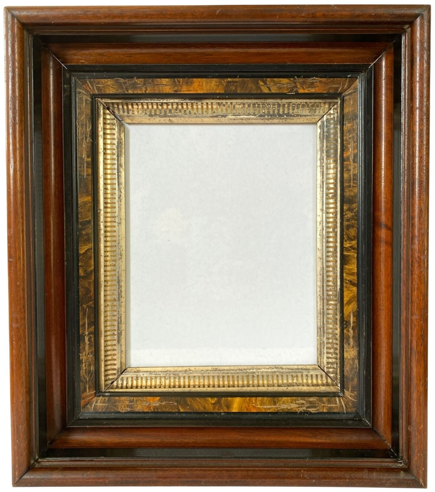 Victorian Eastlake Tortoiseshell Wooden Wood Gilded Rectangular 19th Cent Frame