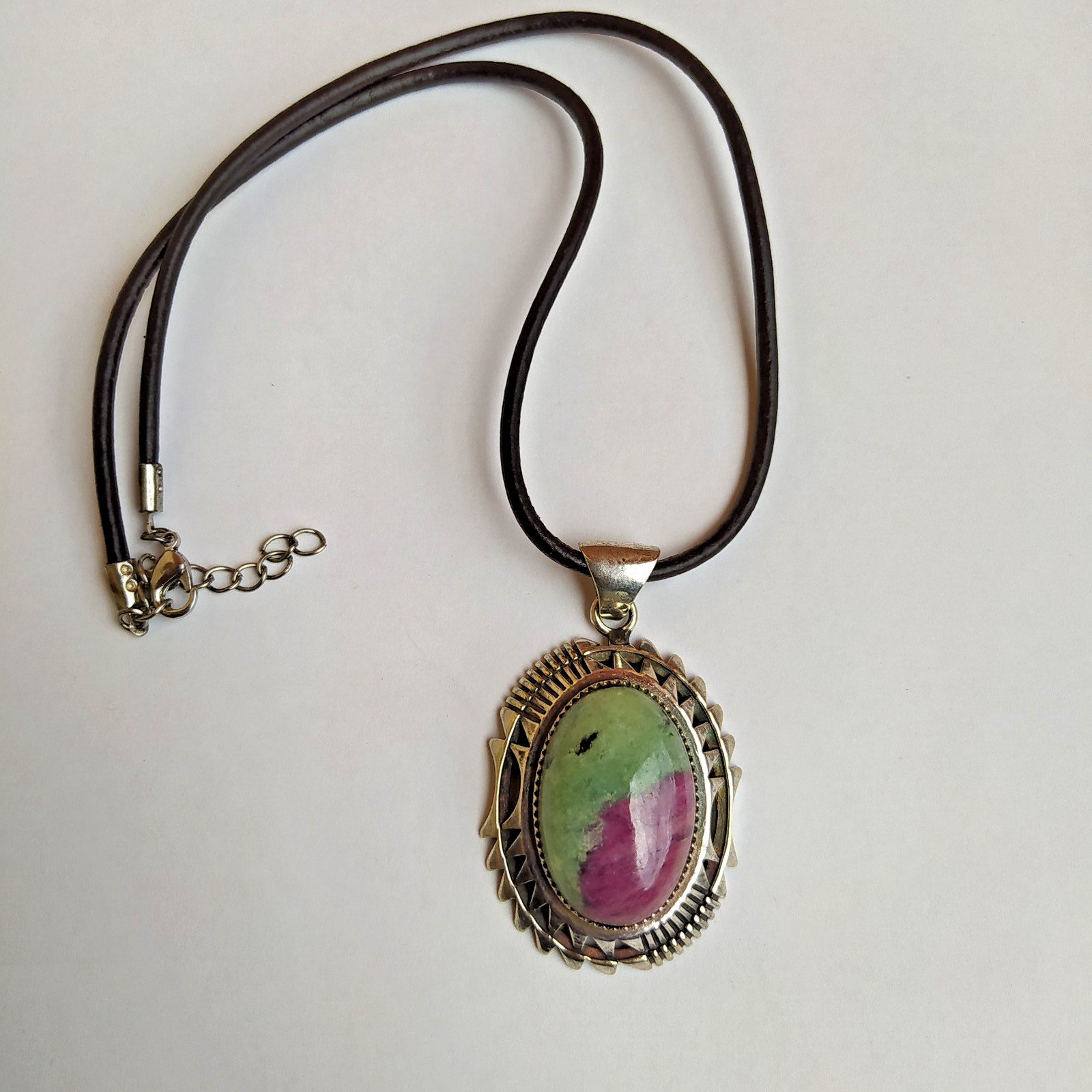 Ancient Vintage Victorian Pendant Sterling Silver Natural Ruby Zoisite Stone Ancient Vintage Victorian Pendant Sterling Silver Natural Ruby Zoisite Stone