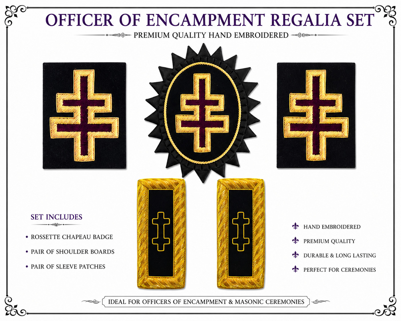 Masonic Grand Encampment Officer Chapeau Sleeve Patch Shoulder Boards