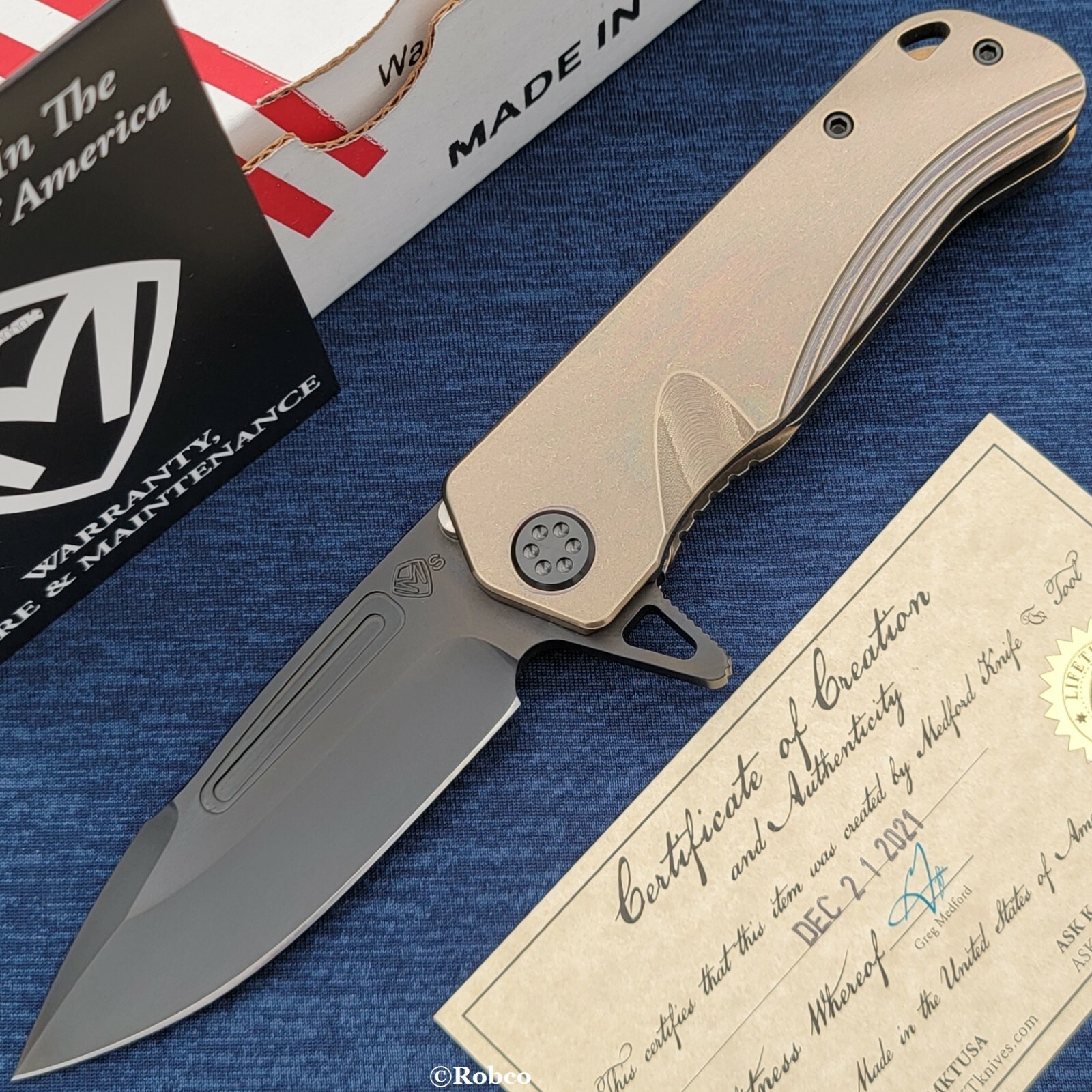 Medford Proxima Flipper PVD S35VN Drop Point Blade Bronze Titanium - Dealer