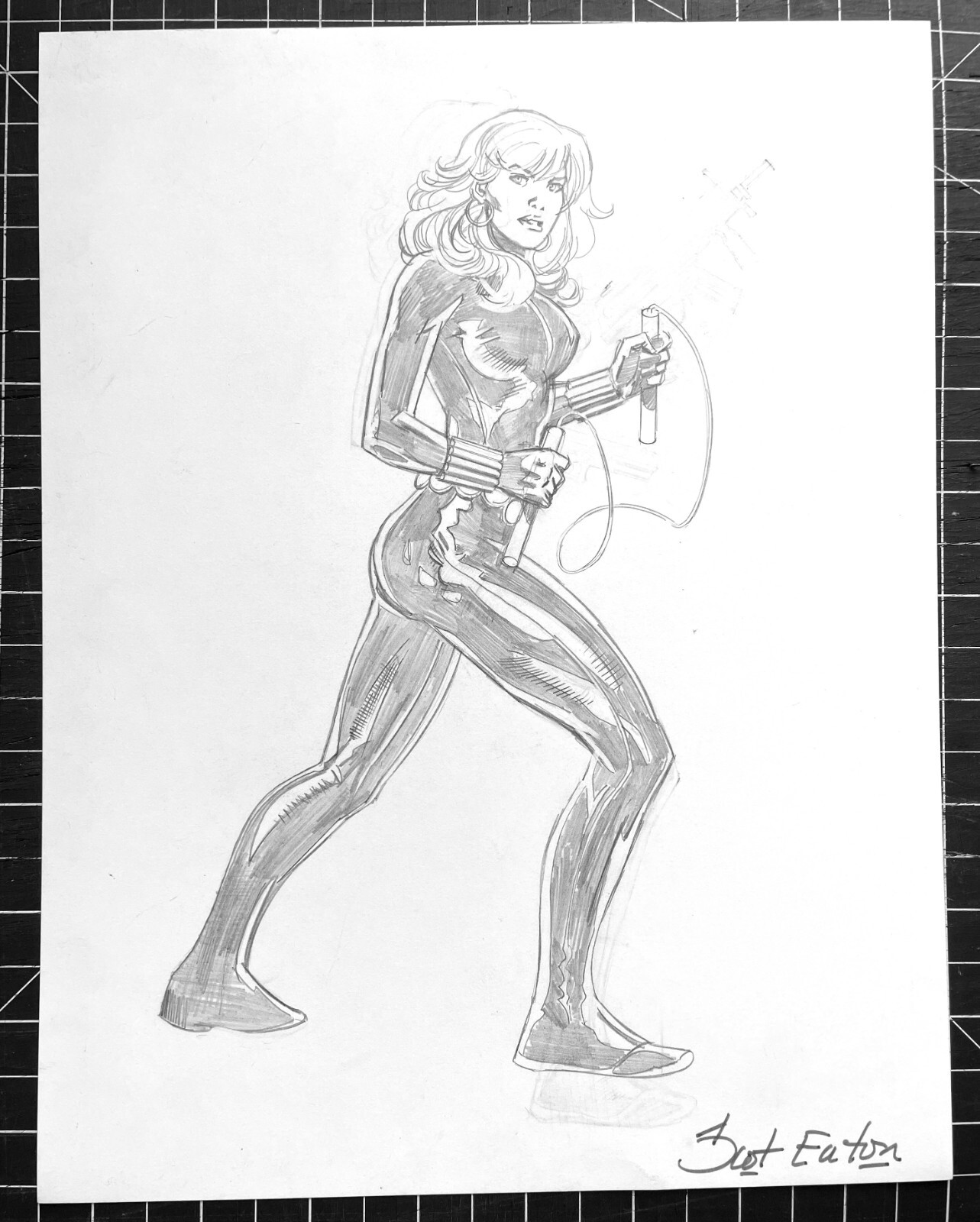 Signed Original Scot Eaton Black Widow Pencil Commission 8.5X11