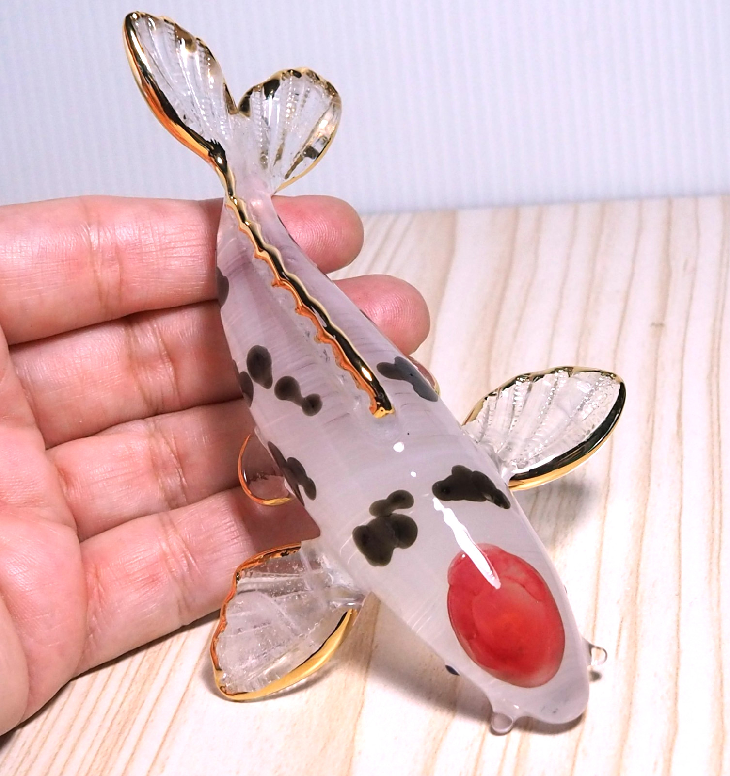 Japanese CARP Koi Fish figure Tancho Sanke hand blown glass gold trim 5\