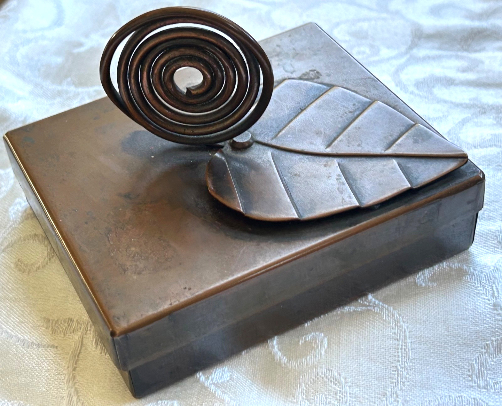 Vintage Rebajes MCM Copper Leaf Box with Coiled Stem