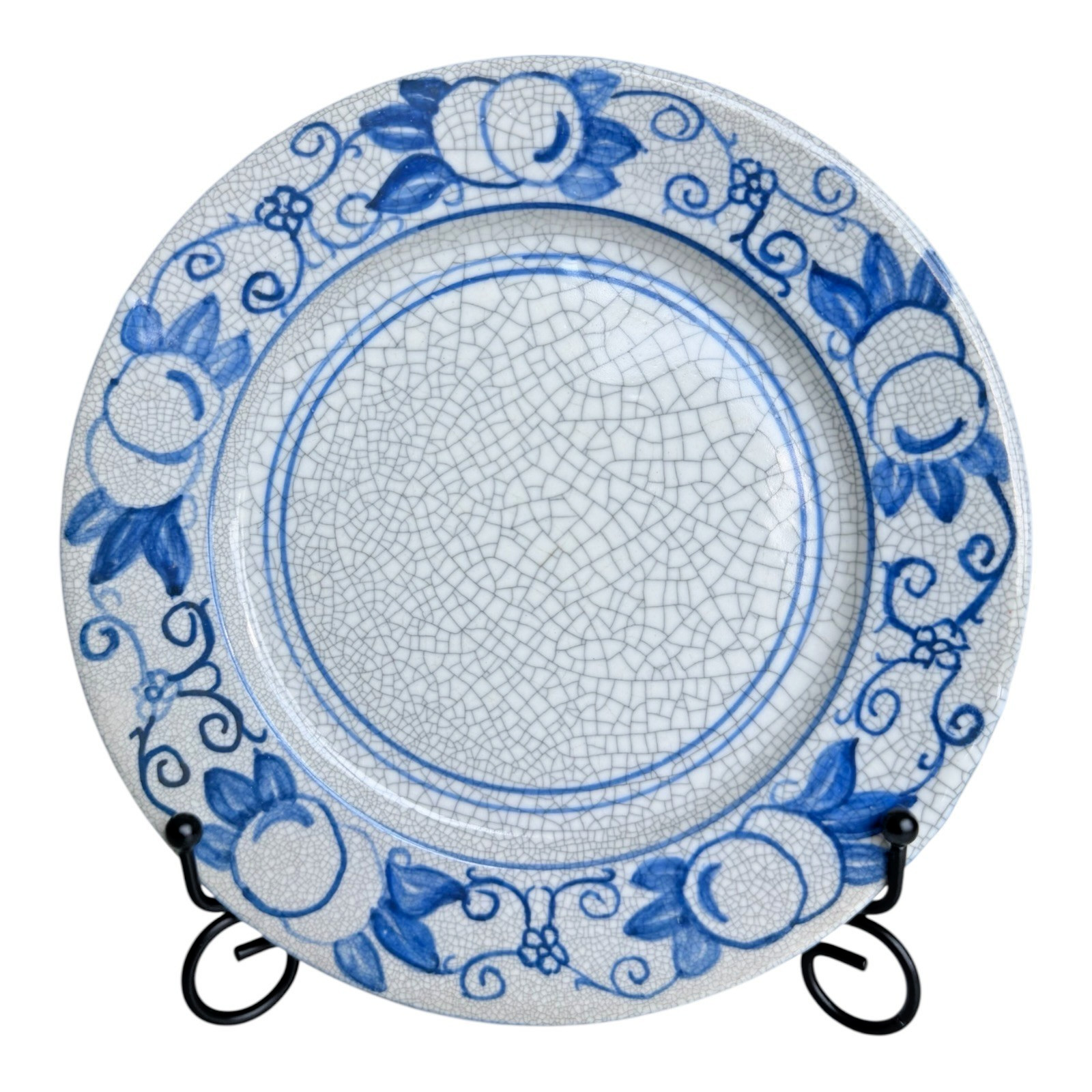 Antique Dedham Pottery Horse Chestnut Pattern Blue Crackle Lunch Plate, 7.5\ Antique Dedham Pottery Horse Chestnut Pattern Blue Crackle Lunch Plate, 7.5\