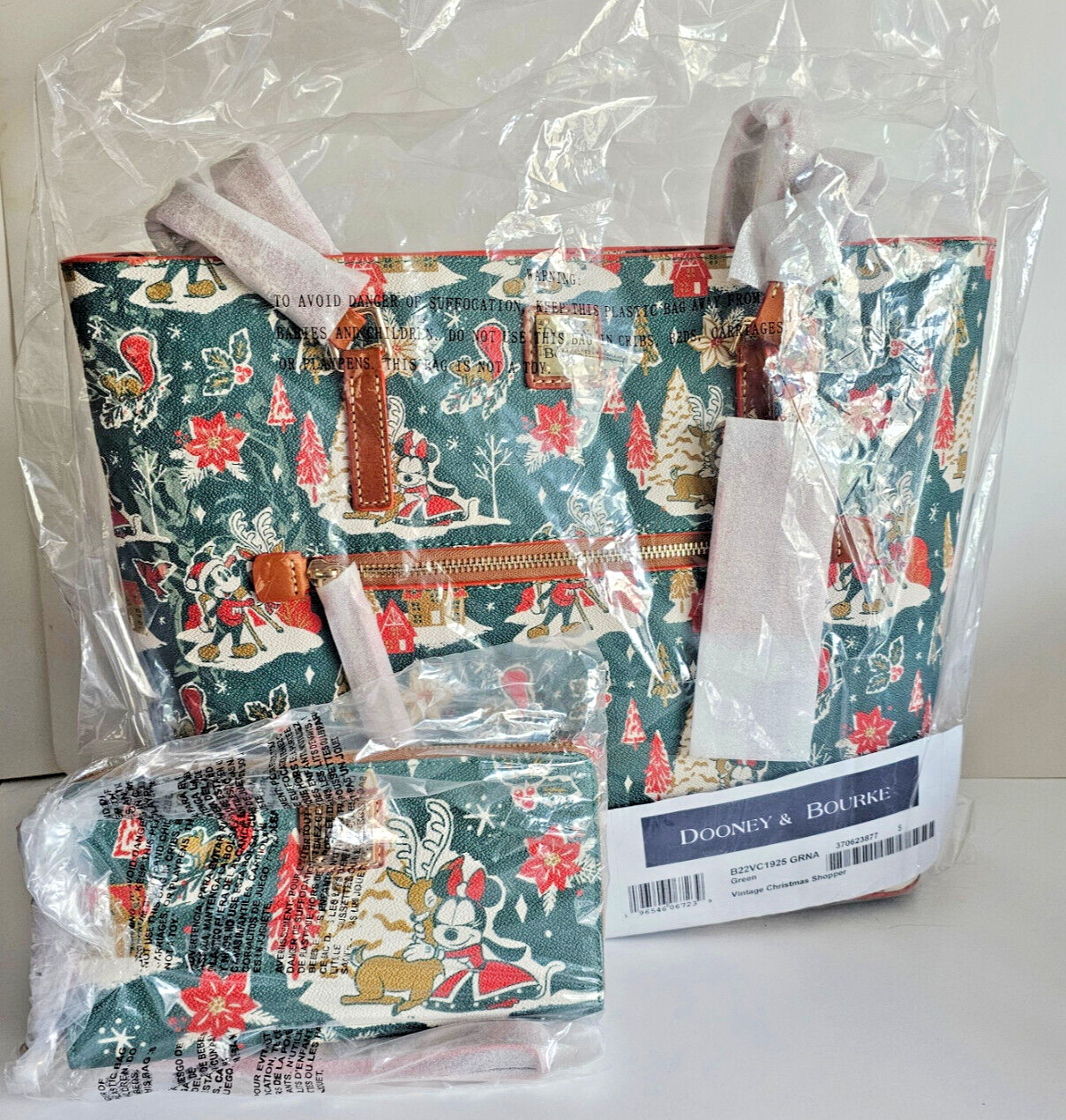 Disney Mickey & Minnie Winter Christmas Dooney & Bourke Tote Bag & Wallet NWT