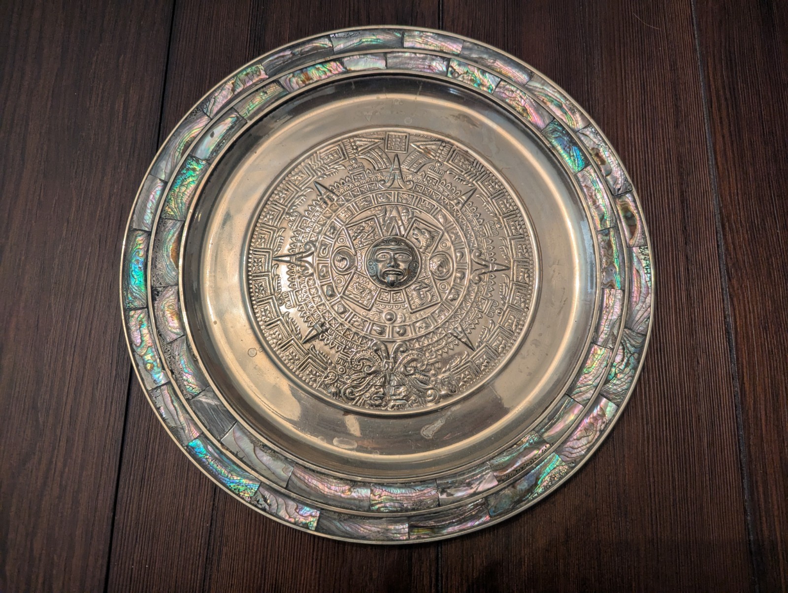  Abalone Shell & Mexican Alpaca Silver Aztec Mayan Calendar  11