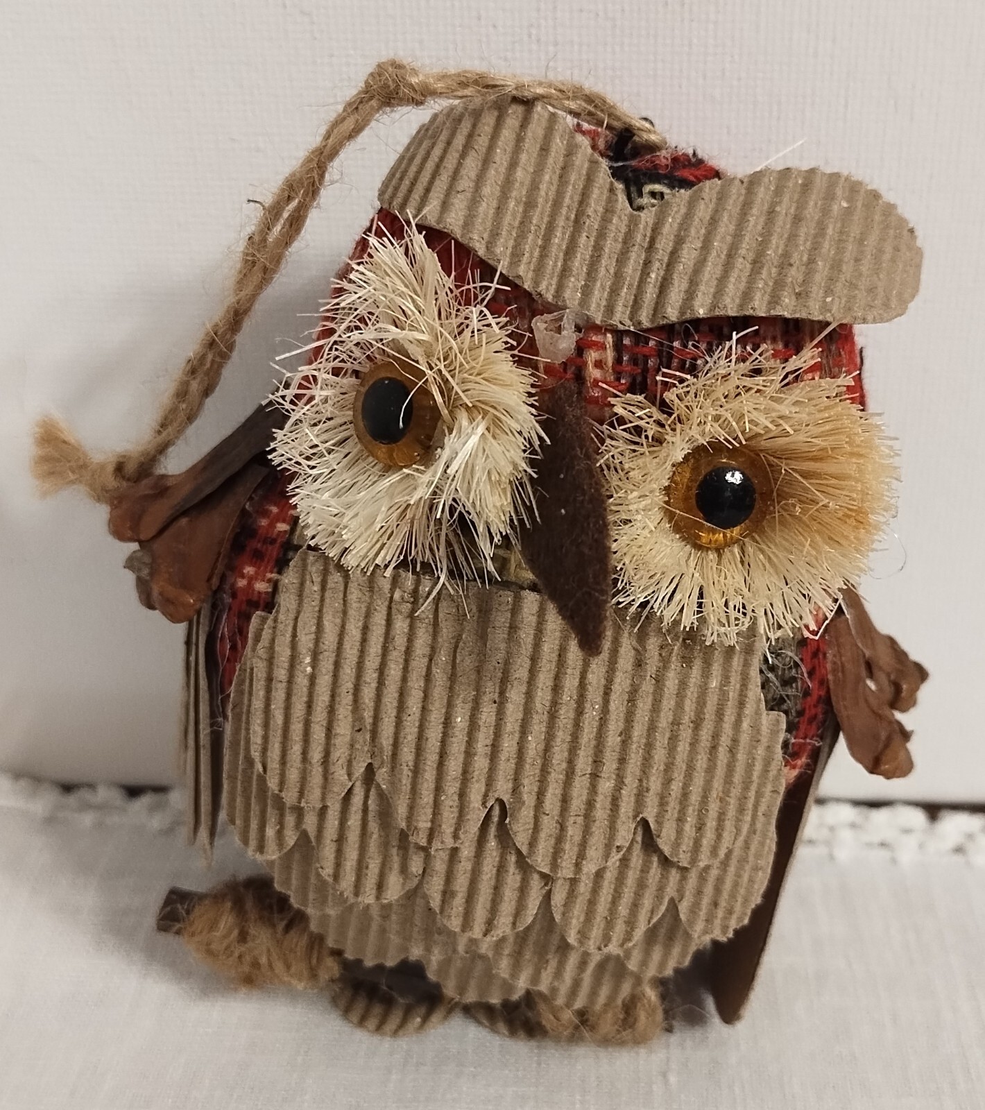 Vintage Cloth Christmas Owl Ornament Rustic Woodsey