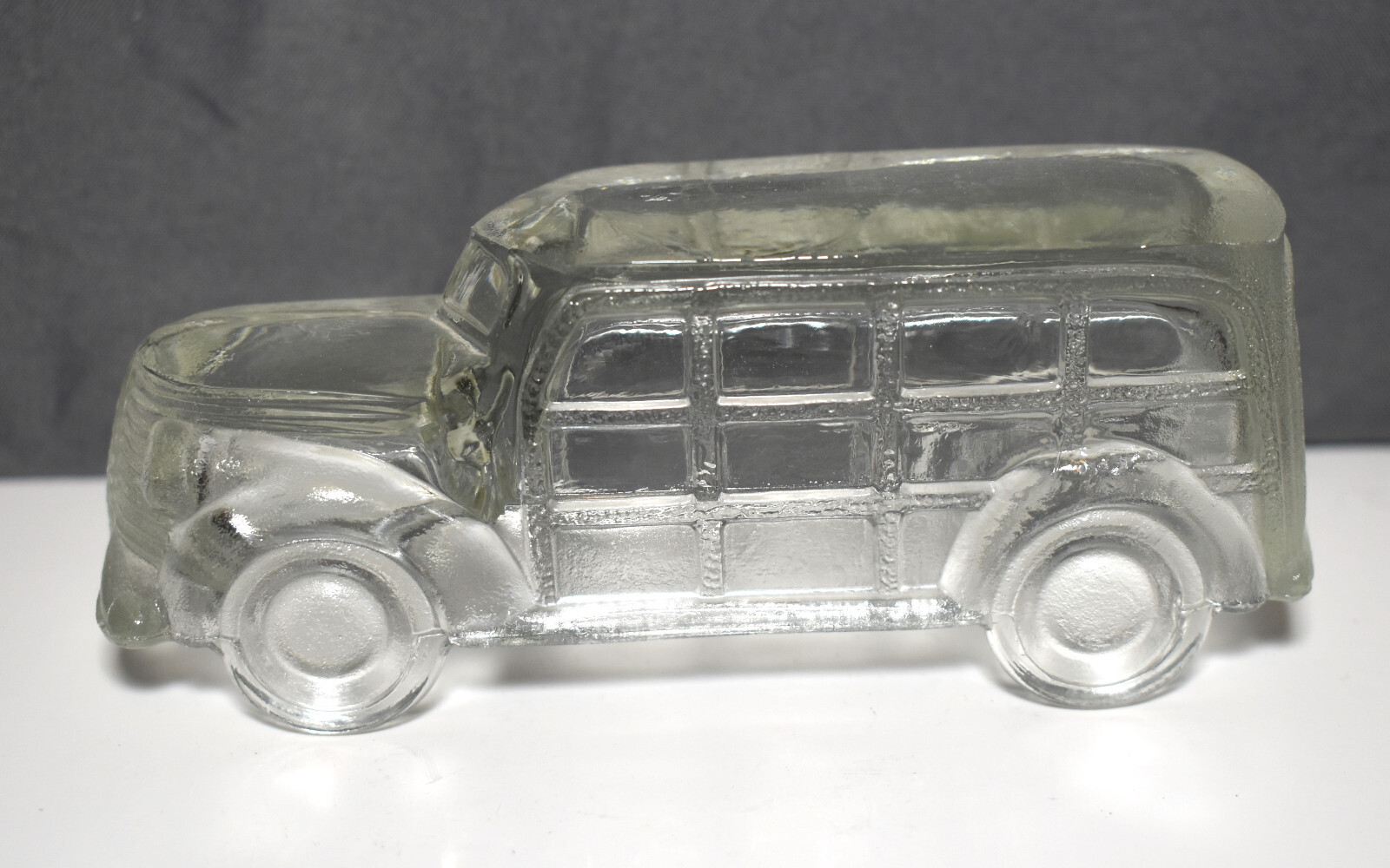 Vintage 1940s Clear Glass Woody Station Wagon Car Automobile Candy Container