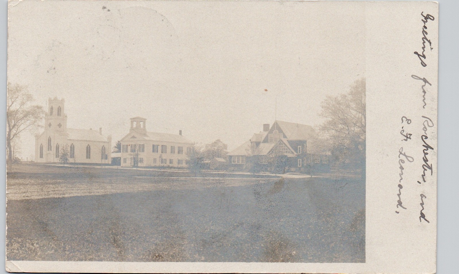 ROW OF CHURCHES rochester ma c1910 postcard massachusetts real photo rppc
