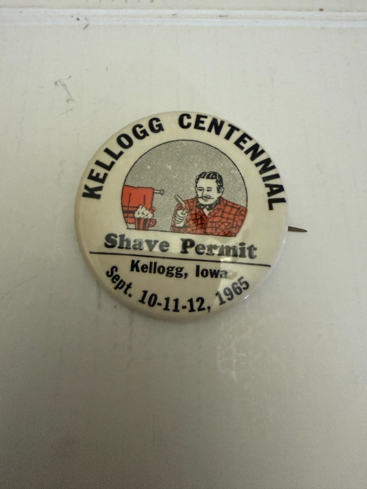 1965 Kellogg Iowa Centennial Shave Permit Pinback Button