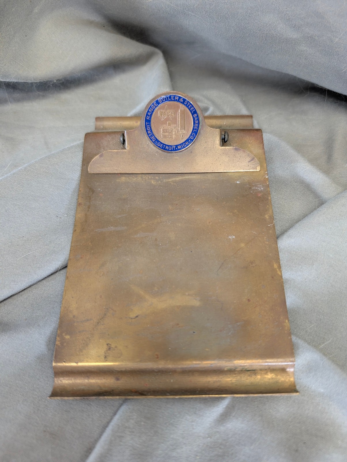 Antique Brass Advertising Mini Clipboard Detroit Range Boiler & Steel Barrel Co. Antique Brass Advertising Mini Clipboard Detroit Range Boiler & Steel Barrel Co.