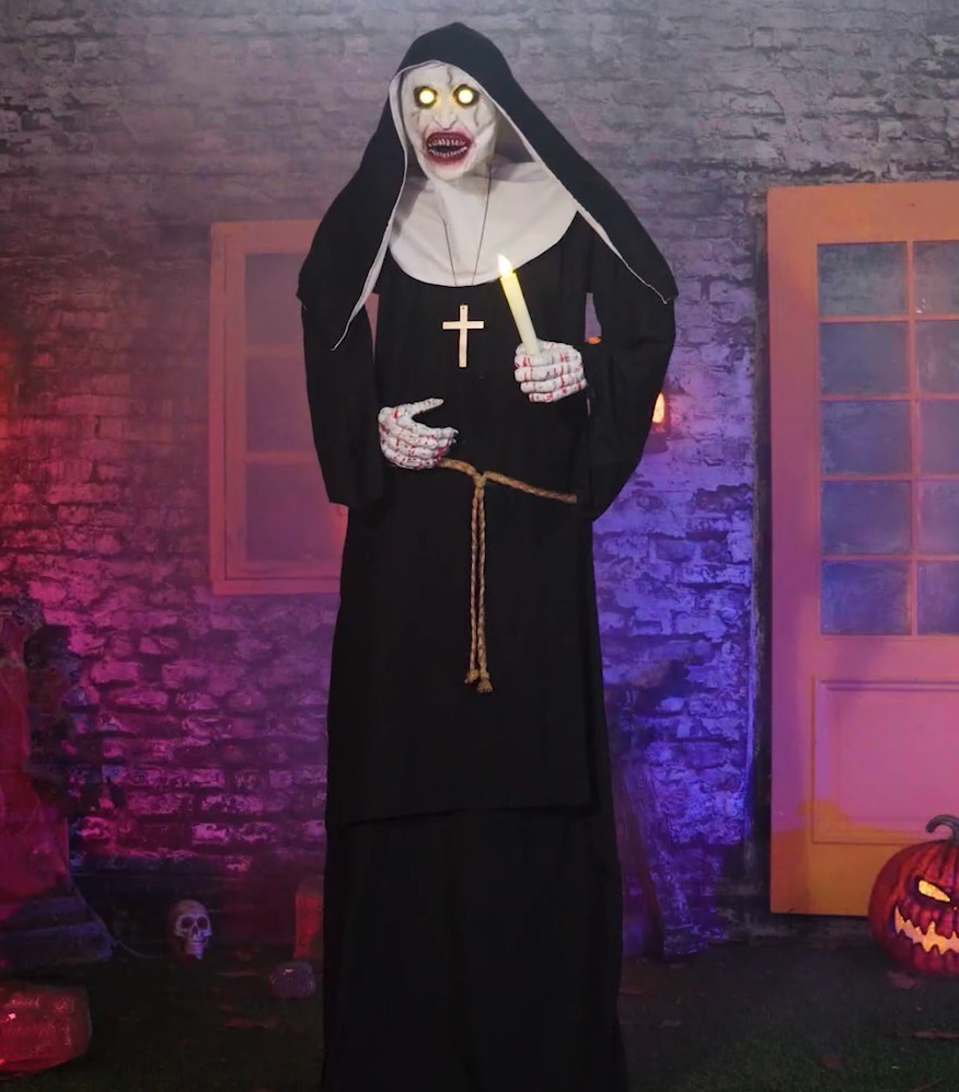6ft Animated Scary Nun Creepy Sounds Light Up Eyes Halloween Animatronic Décor