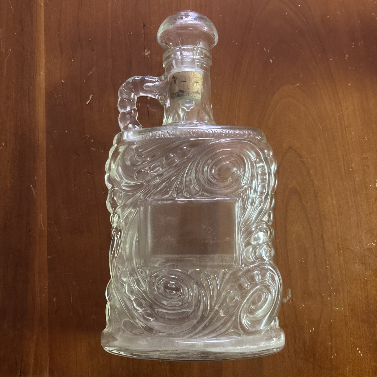 VTG Old Forester 1953 KY BOURBON Whiskey DECANTER embossed swirls W/ handle