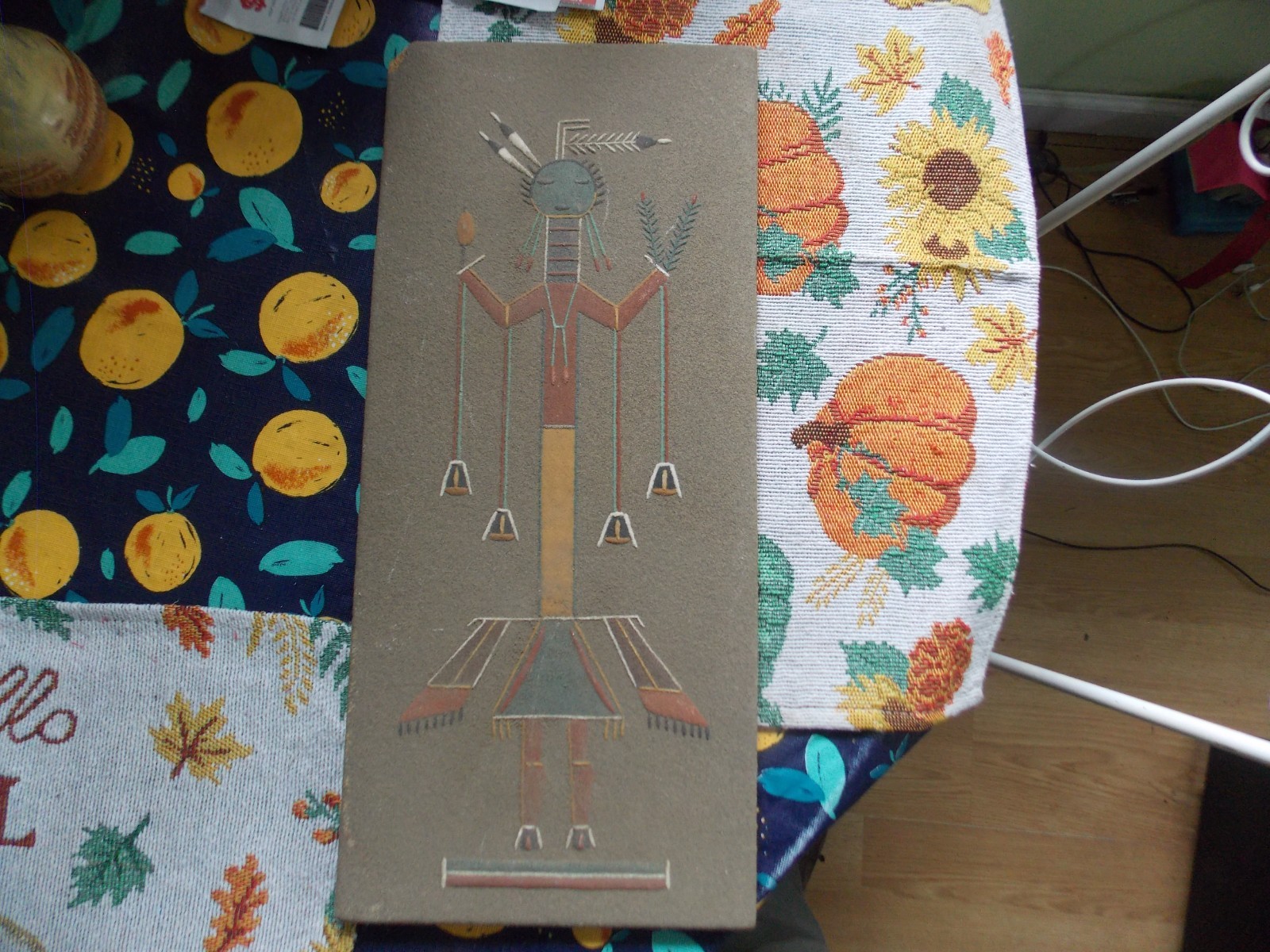 Vintage 1968 Navaho Sand Art signed by James C. Joe 18 by 8 inches