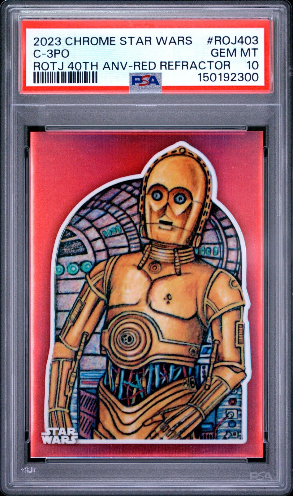 2023 Topps Star Wars Chrome ROTJ 40th Anniversary C-3PO #ROJ403 RED /5 PSA 10