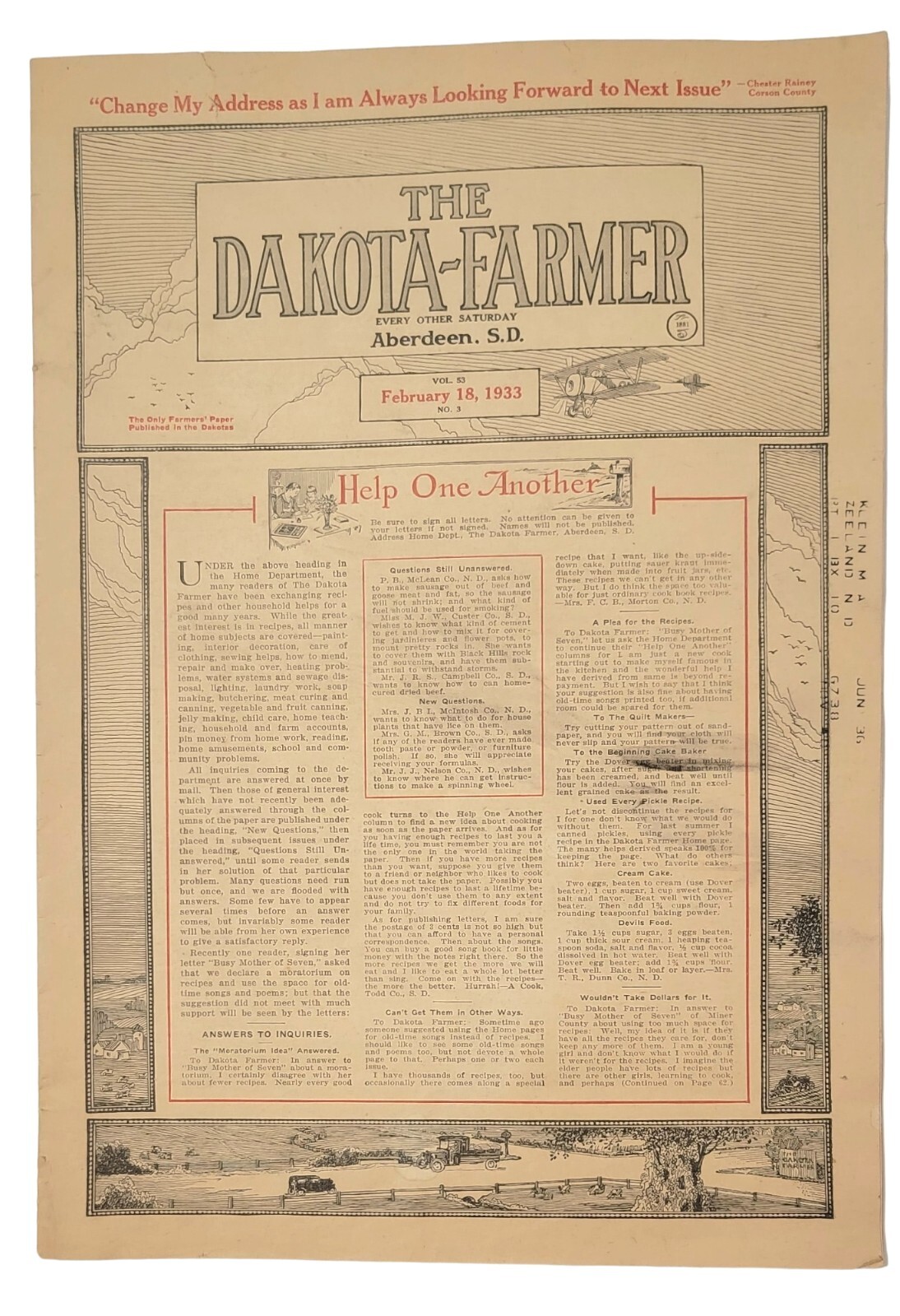 Dakota Farmer 1933 Newspaper Vintage Agriculture Rural History Very Good