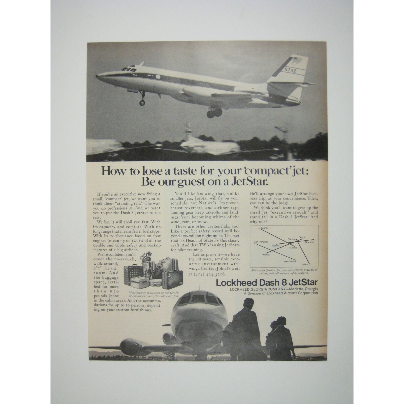 Lockheed Dash 8 JetStar Compact Jet TWA Airlines 1960s Vintage Print Ad