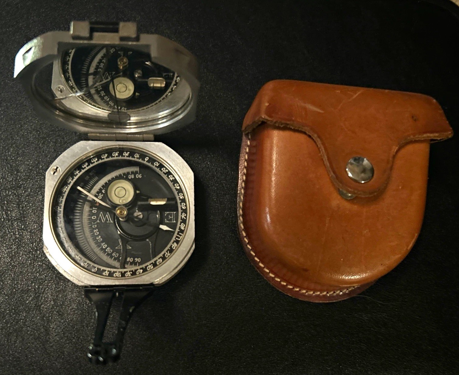 Vintage D.W. Brunton Pocket Transit Compass Wm Ainsworth & Sons Denver w/ Case