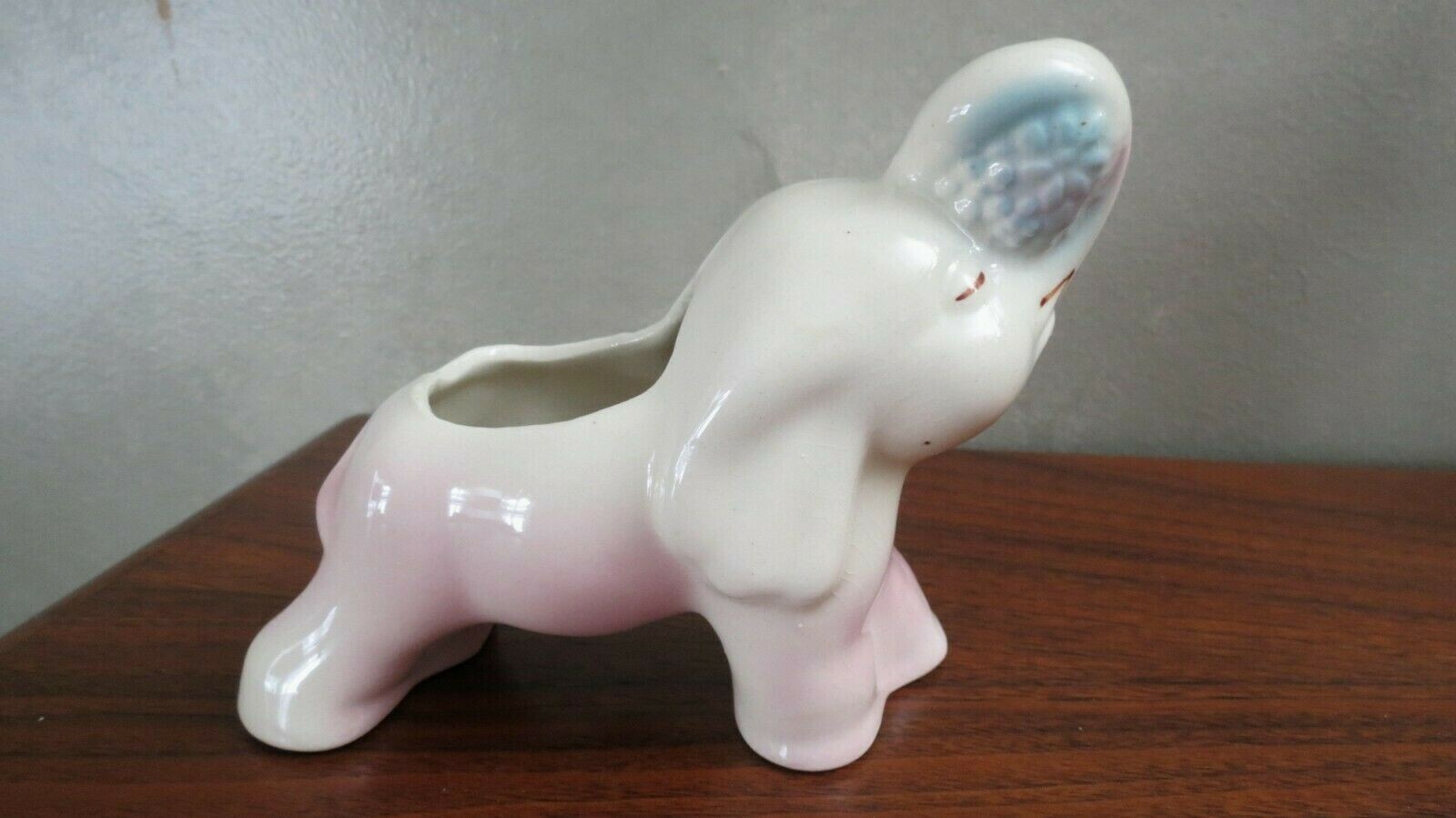 Vintage Elephant Pottery Planter Pink and Blue