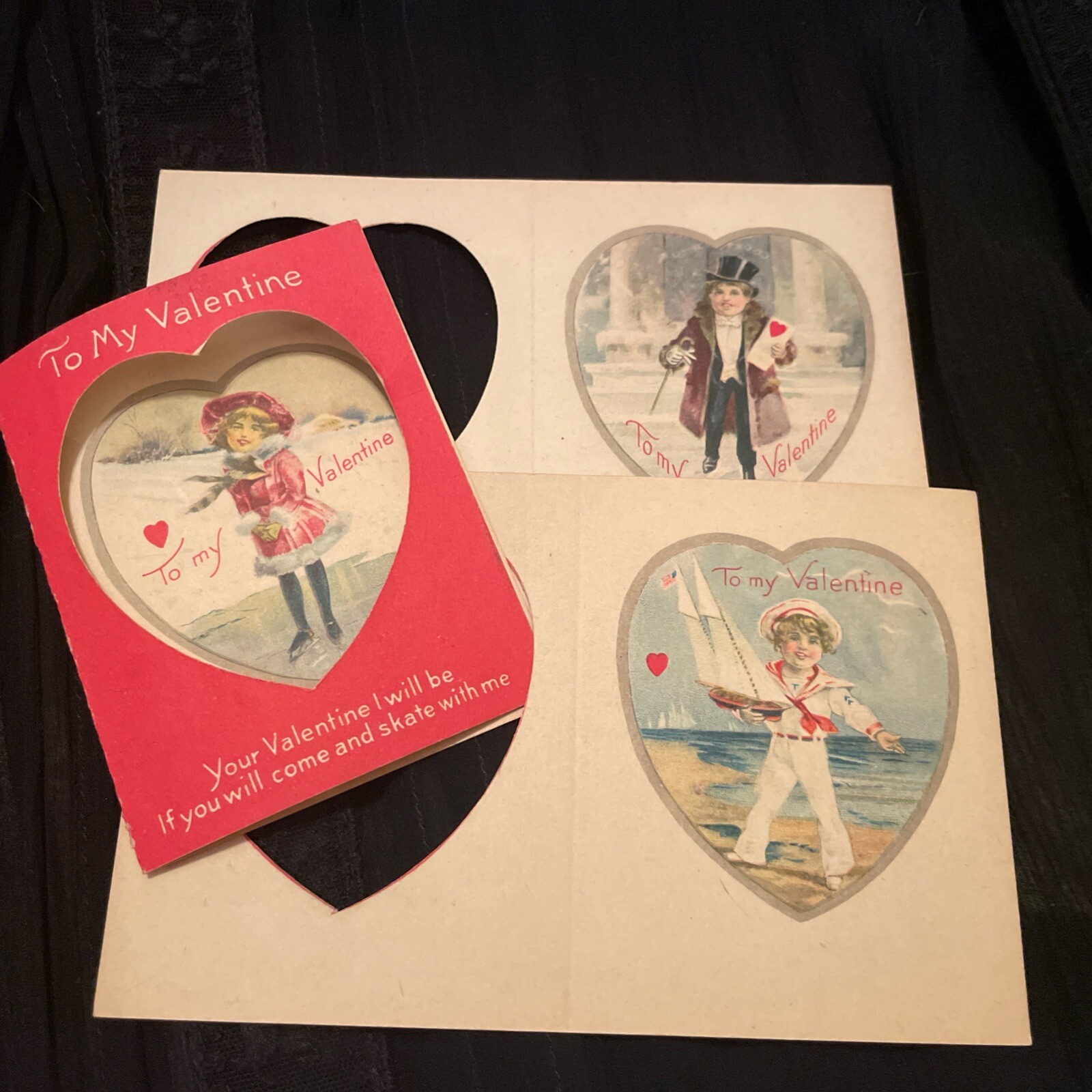 Trio Of Unused Antique Valentine Heart Cut Out Cards Early 1900s No Envelopes Trio Of Unused Antique Valentine Heart Cut Out Cards Early 1900s No Envelopes