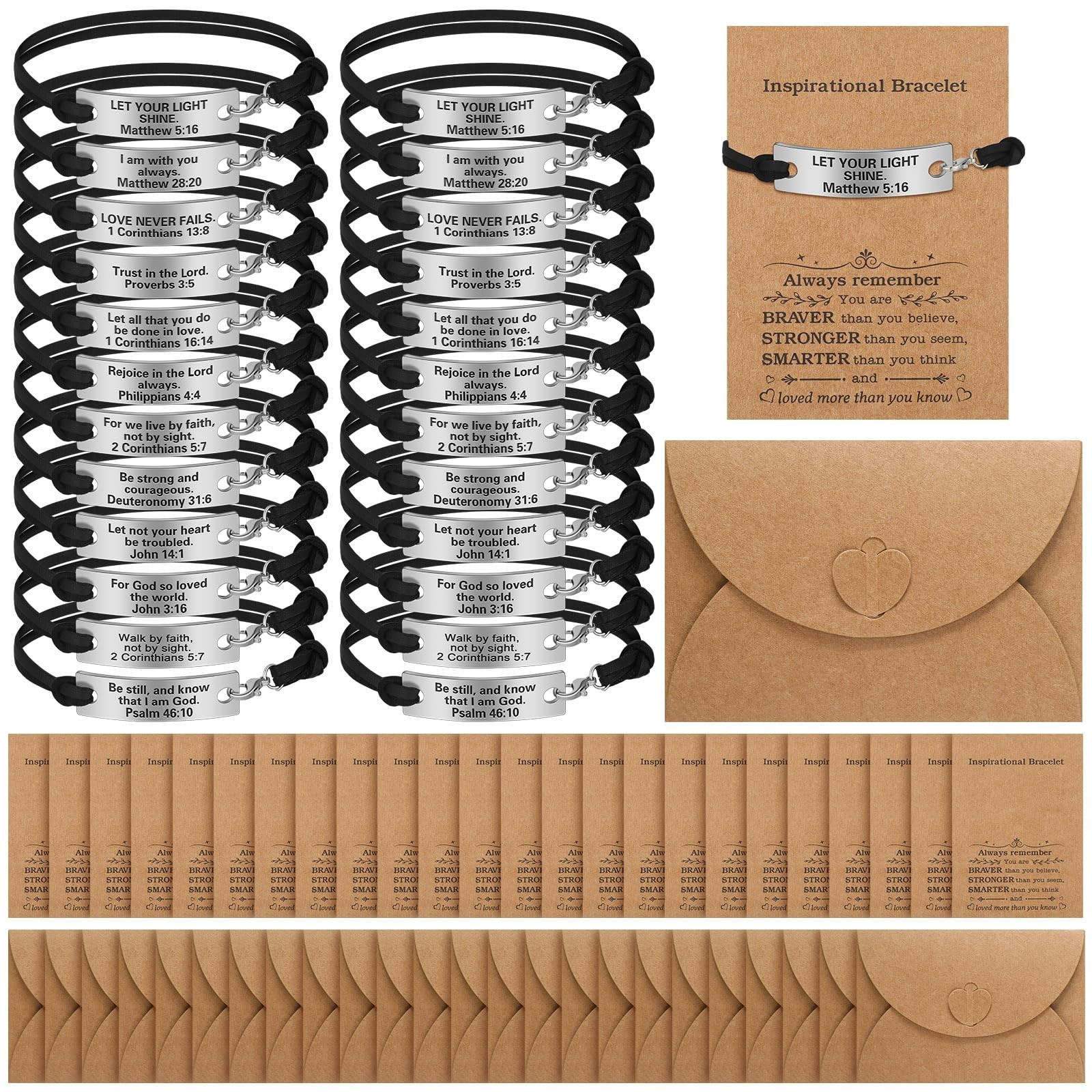 Bucherry 24 Pack Bible Verse Bracelet Religious Church Gift Black