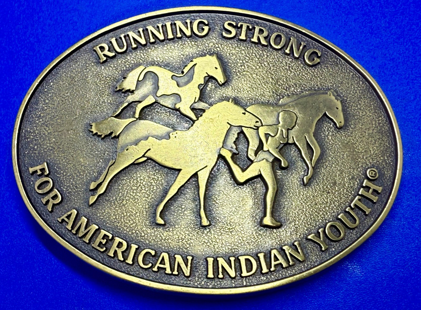 Running Strong For Native American Indian Youth Vintage Billy Mills Belt Buckle