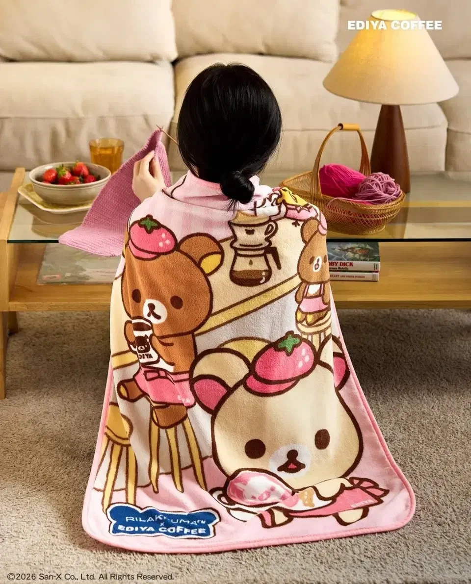 Rilakkuma Throw Blanket Japan Lap Shawl Soft Fleece Ediya Coffee Nap Blanket NWT