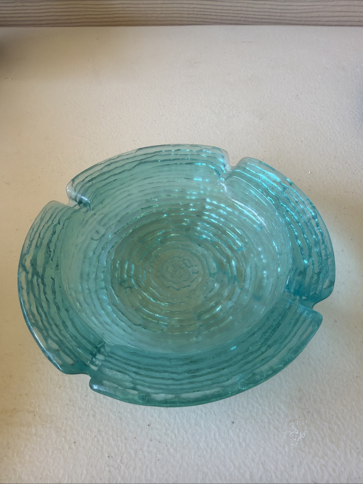 Anchor Hocking Soreno Aqua / Turquoise Blue Glass Ashtray 6.5” Vintage MCM 1960s