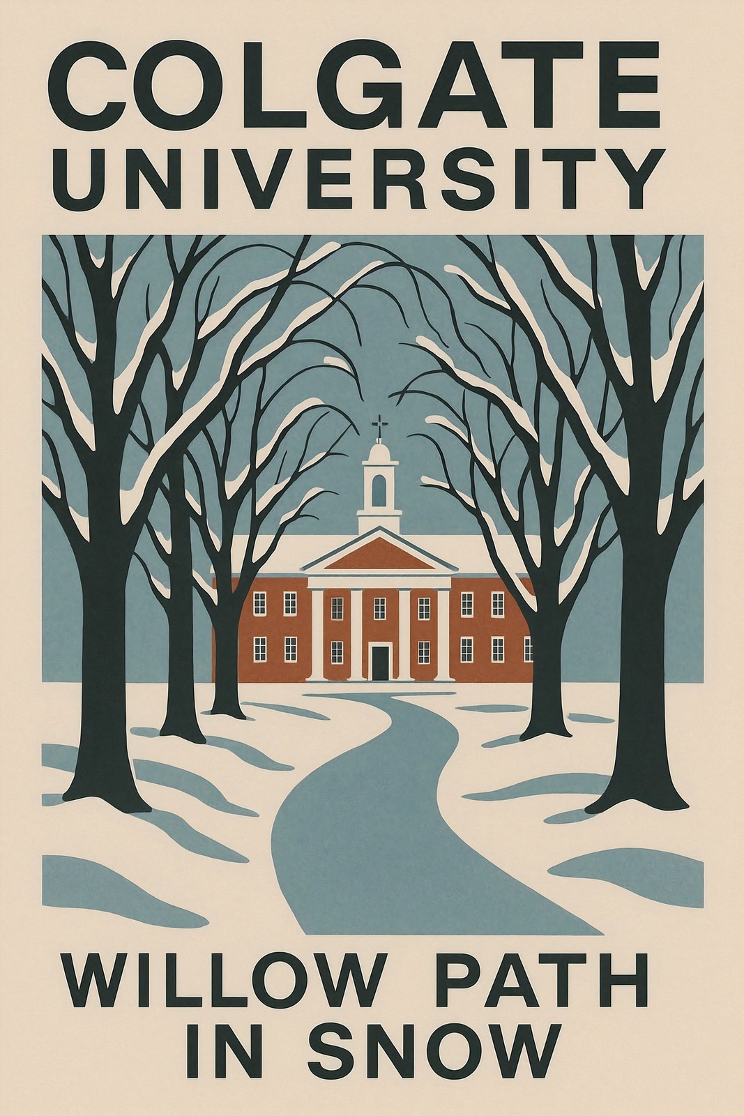 Colgate University Willow Path in Snow Art Print 💎 16x24