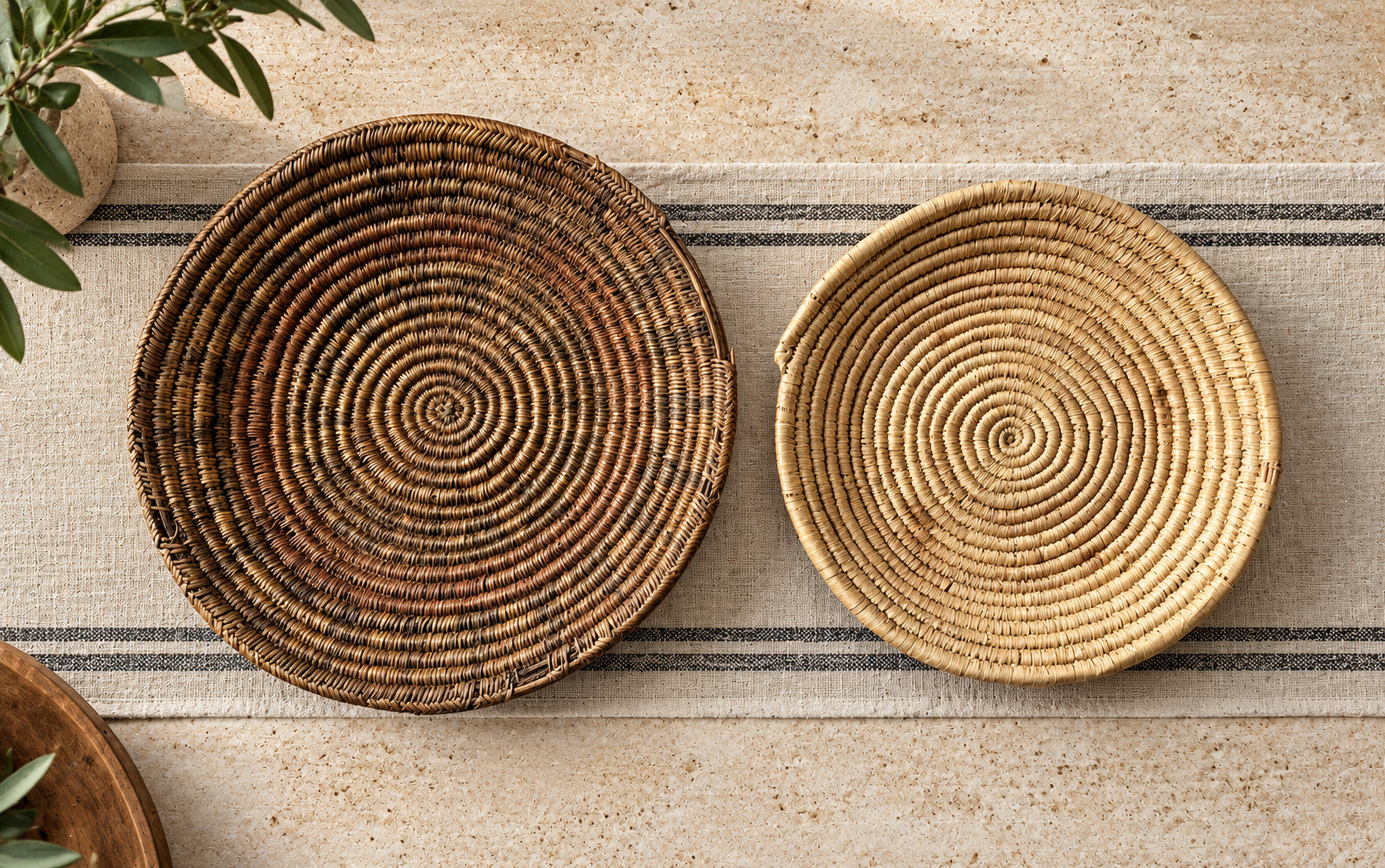 Vintage Native American Style Baskets Set of 2, Wall Hanging Baskets
