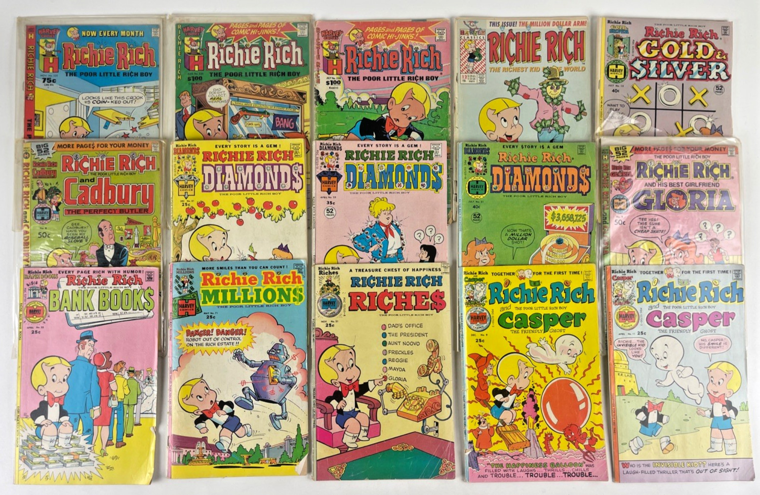 Richie Rich Comic Book Lot of 15 Vintage Harvey Comics Various Titles