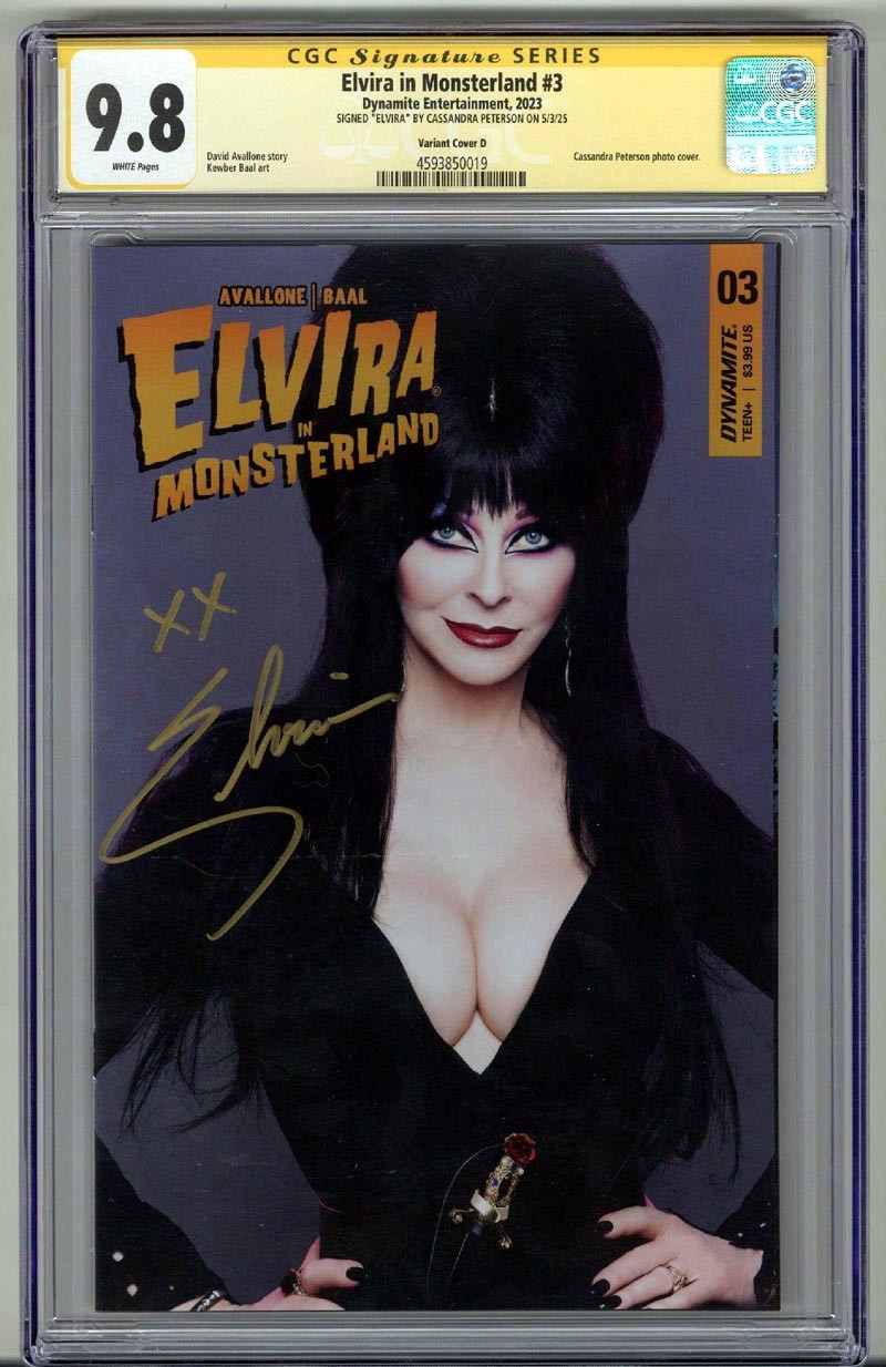 ELVIRA IN MONSTERLAND #3 CGC 9.8 SS SIGNED CASSANDRA PETERSON VARIANT D POP 8