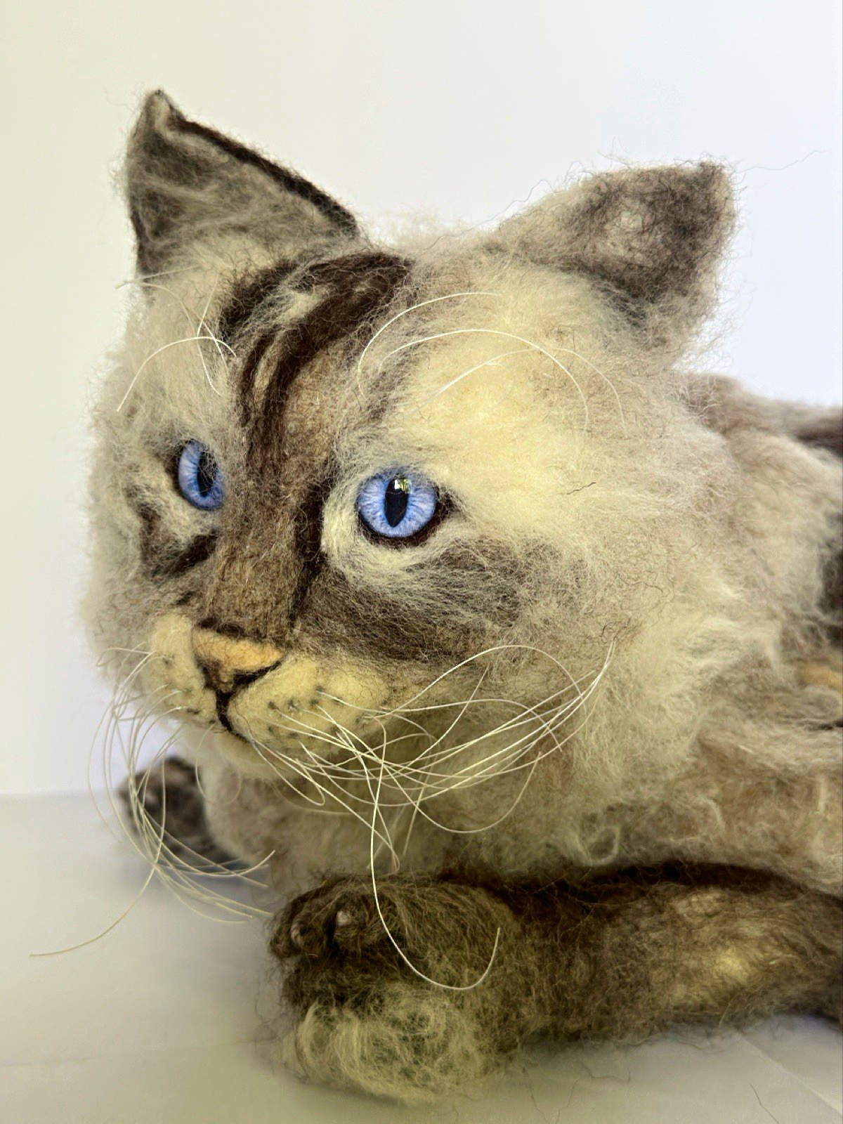 Handmade Realistic Needle Felted Wool Cat Sculpture Siamese Art Doll OOAK