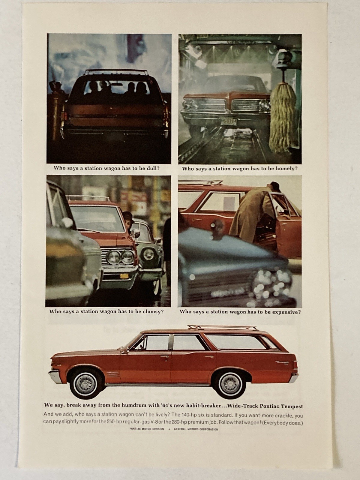 1964 Pontiac Tempest Station Wagon Print Ad Break Away