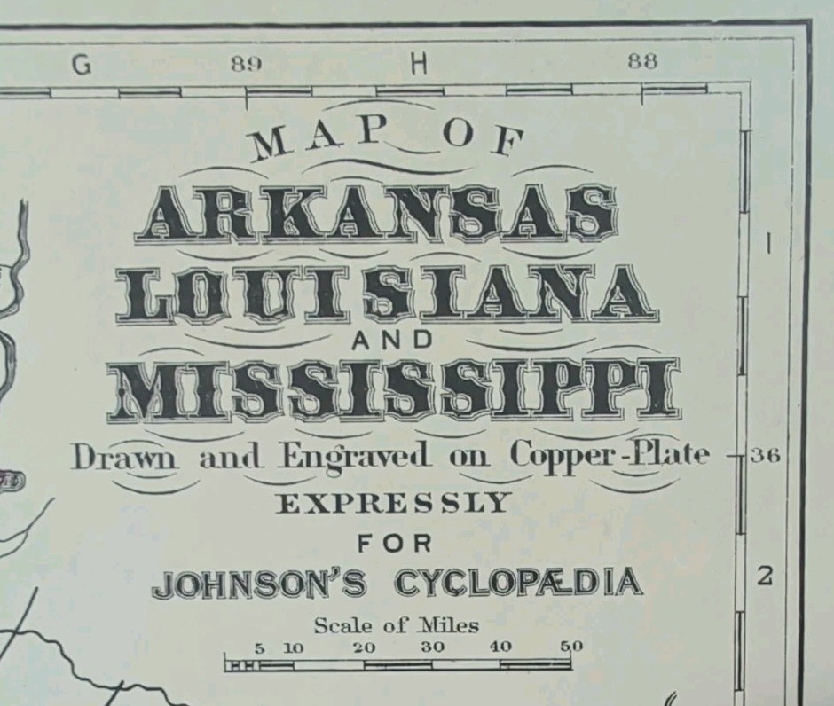 Antique 1885 ARKANSAS LOUISIANA MISSISSIPPI Map  Authentic Old Original JOHNSON