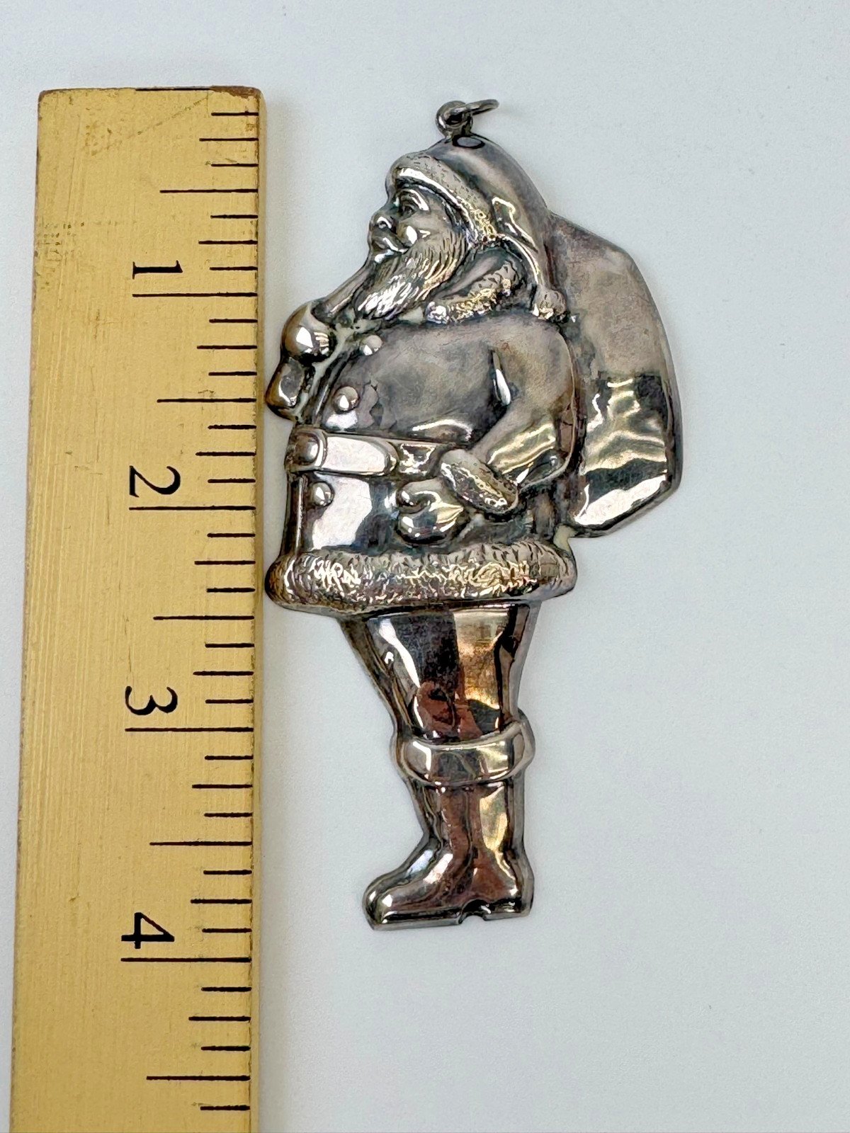 Gorham Silver Plate Santa Claus Christmas Ornament with Toys  1976 READ