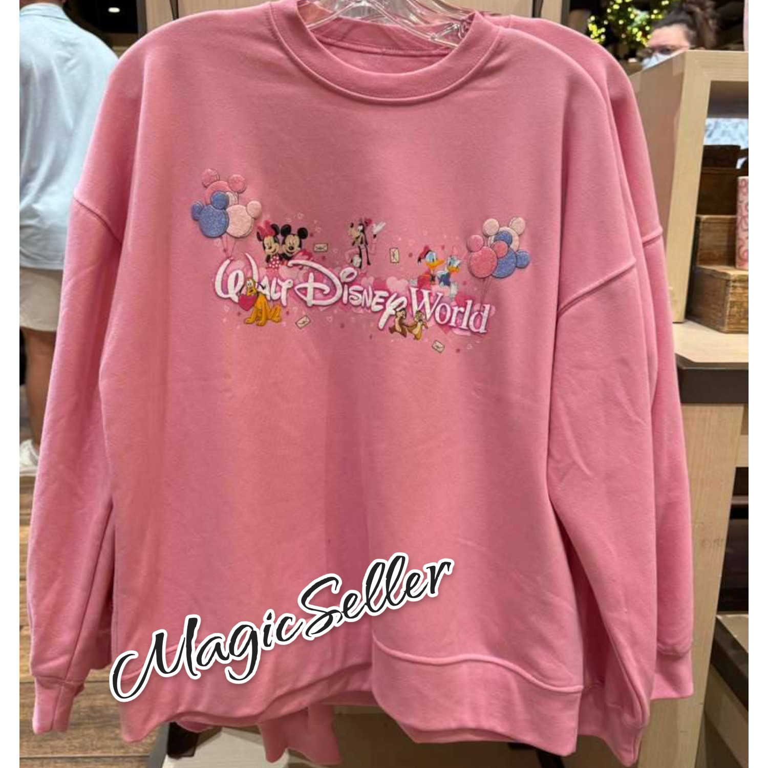 2026 Walt Disney World Parks Mickey & Friends Valentines Pink Sweatshirt Size L