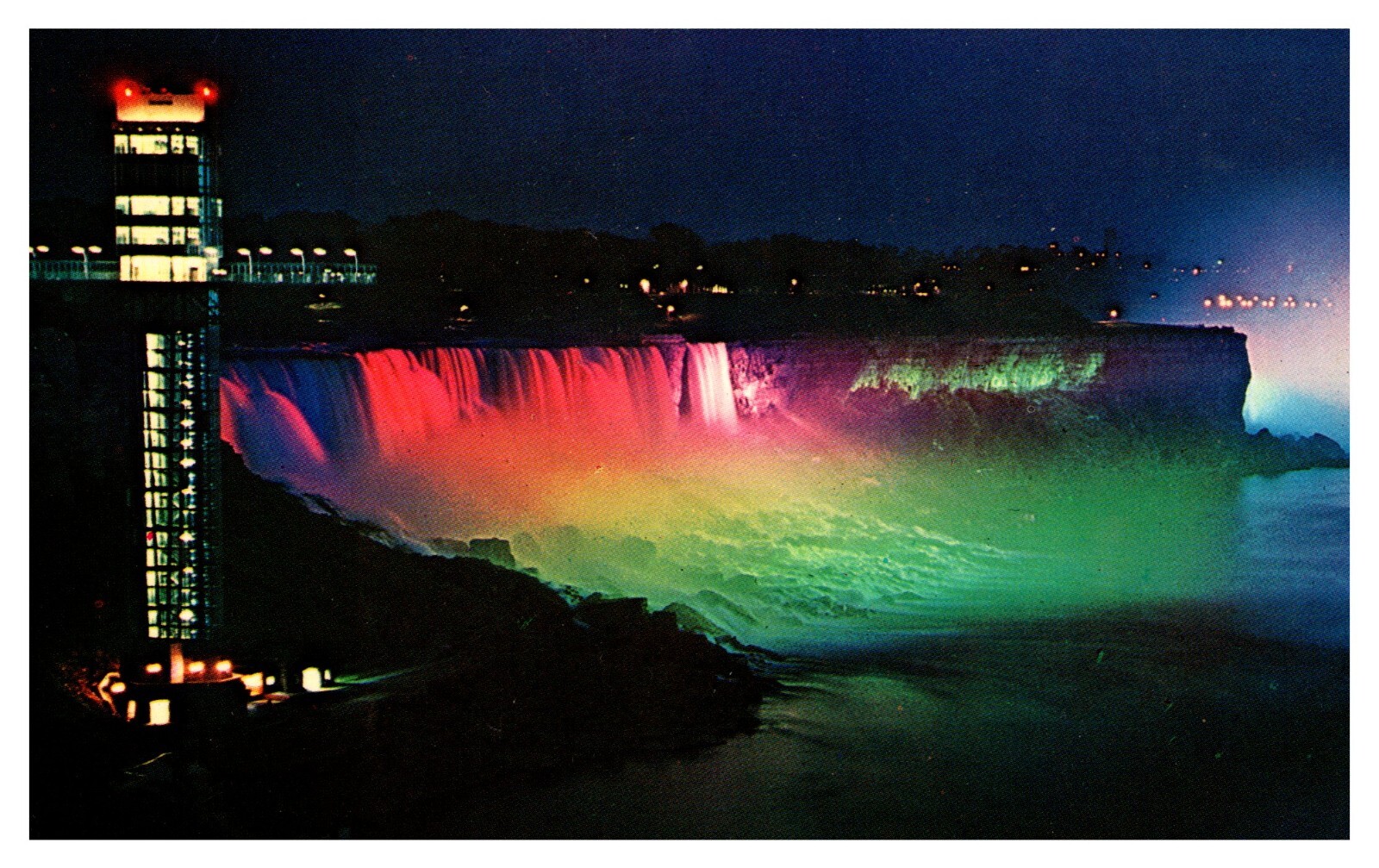 postcard Colorful Niagara Falls showing the Observation Tower N.Y. A0474