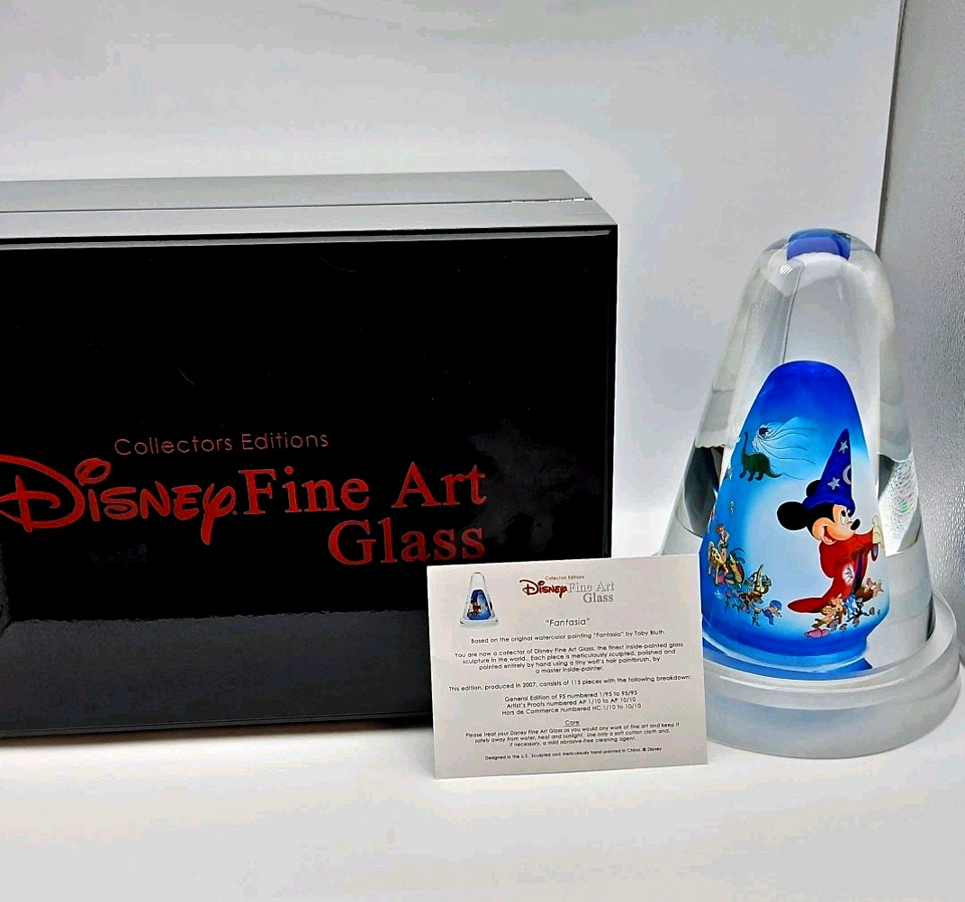 Disney Fine Art Glass “Fantasia” Sorcerer Mickey Sculpture w/ COA & Case