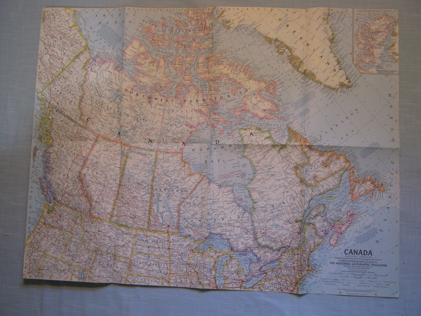 VINTAGE CANADA MAP National Geographic December 1961 