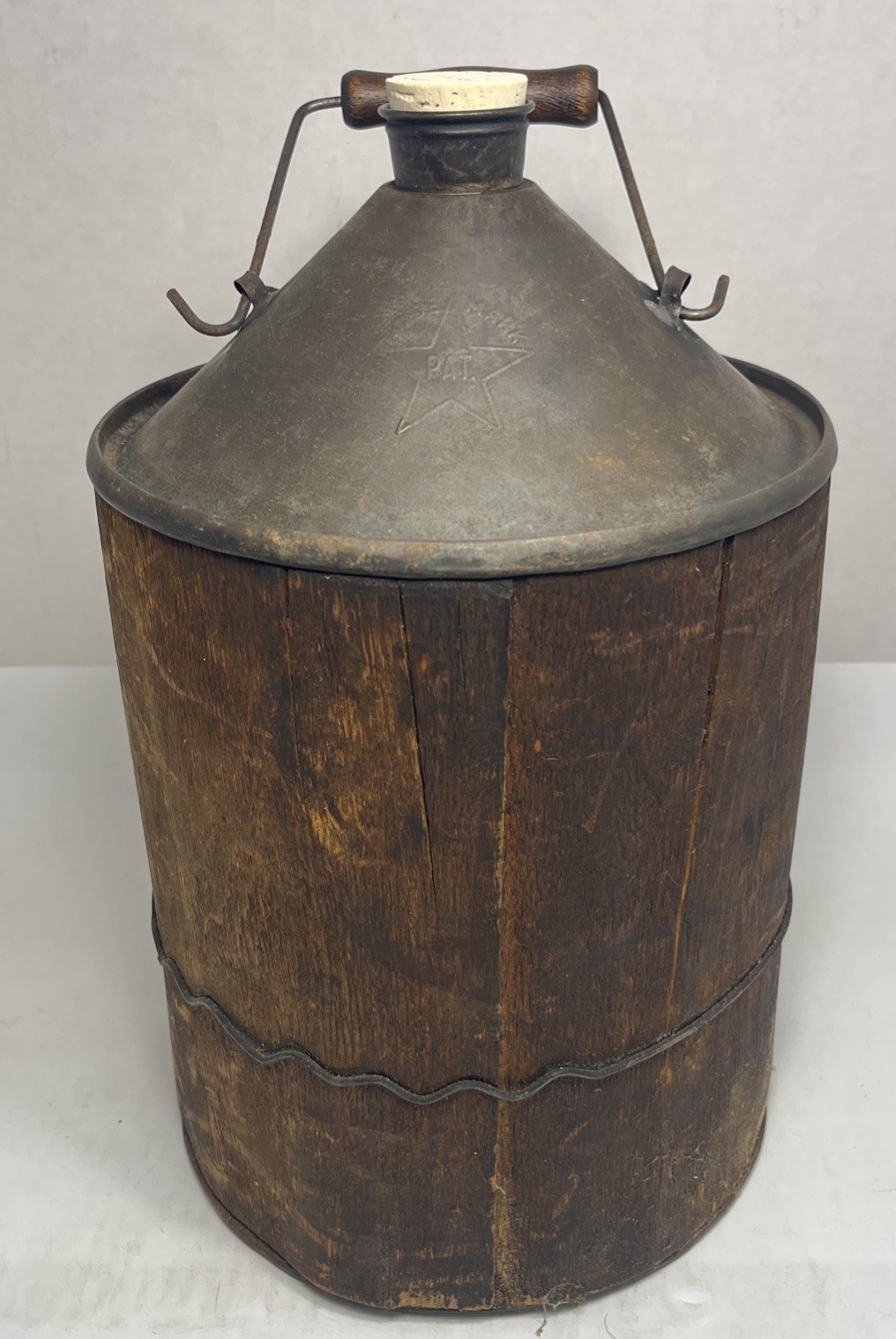 Beautiful Vintage Wood Wrapped Kerosene Can Wire & Wood Handle Star Trade Mark