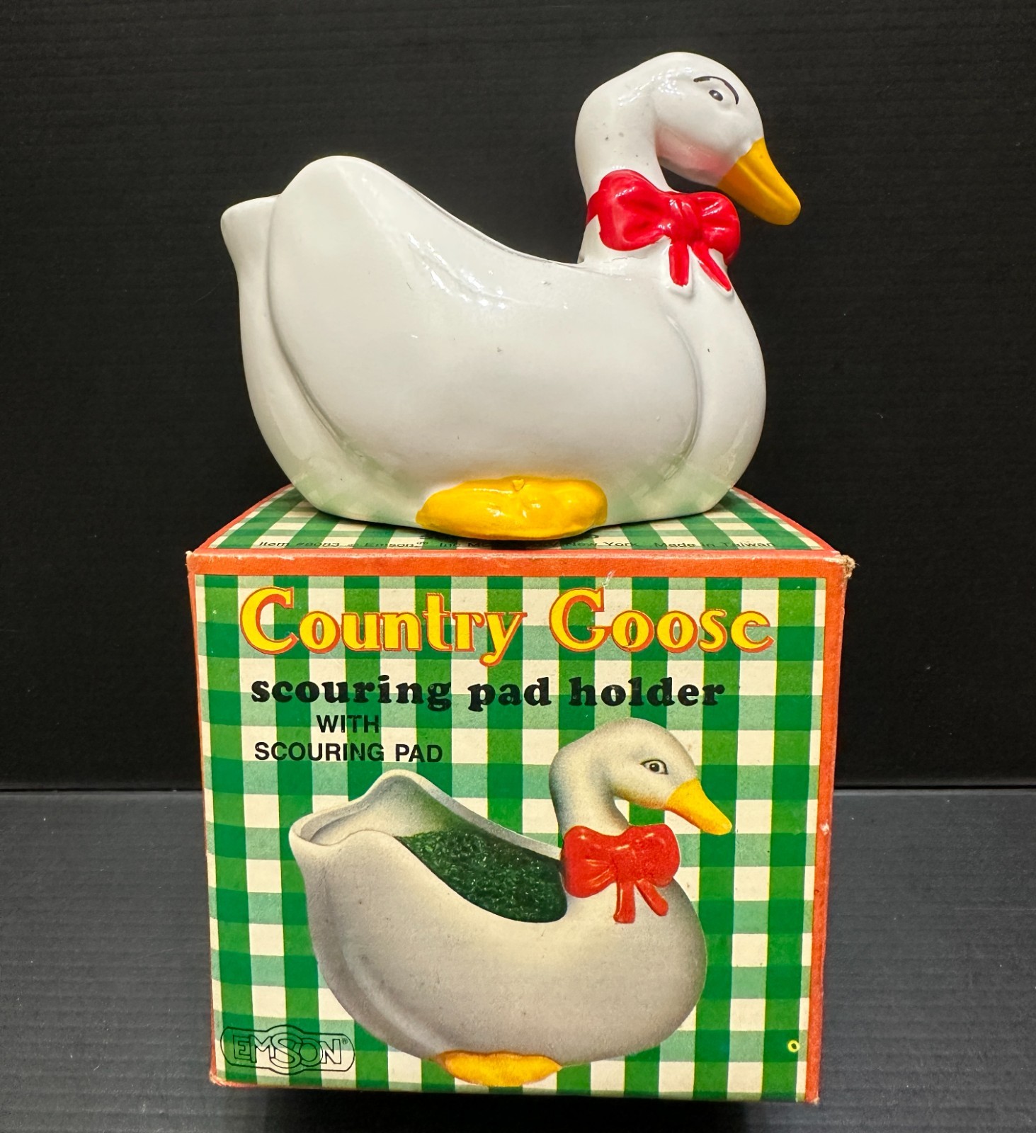 Emson Country Goose Vintage Scouring Pad Sink Sponge Holder Ceramic in Box