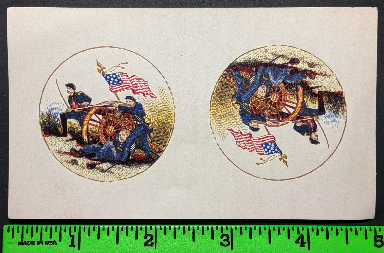 Antique 1910s Civil War Soldiers Battle Pinback Paper Insert Sheet