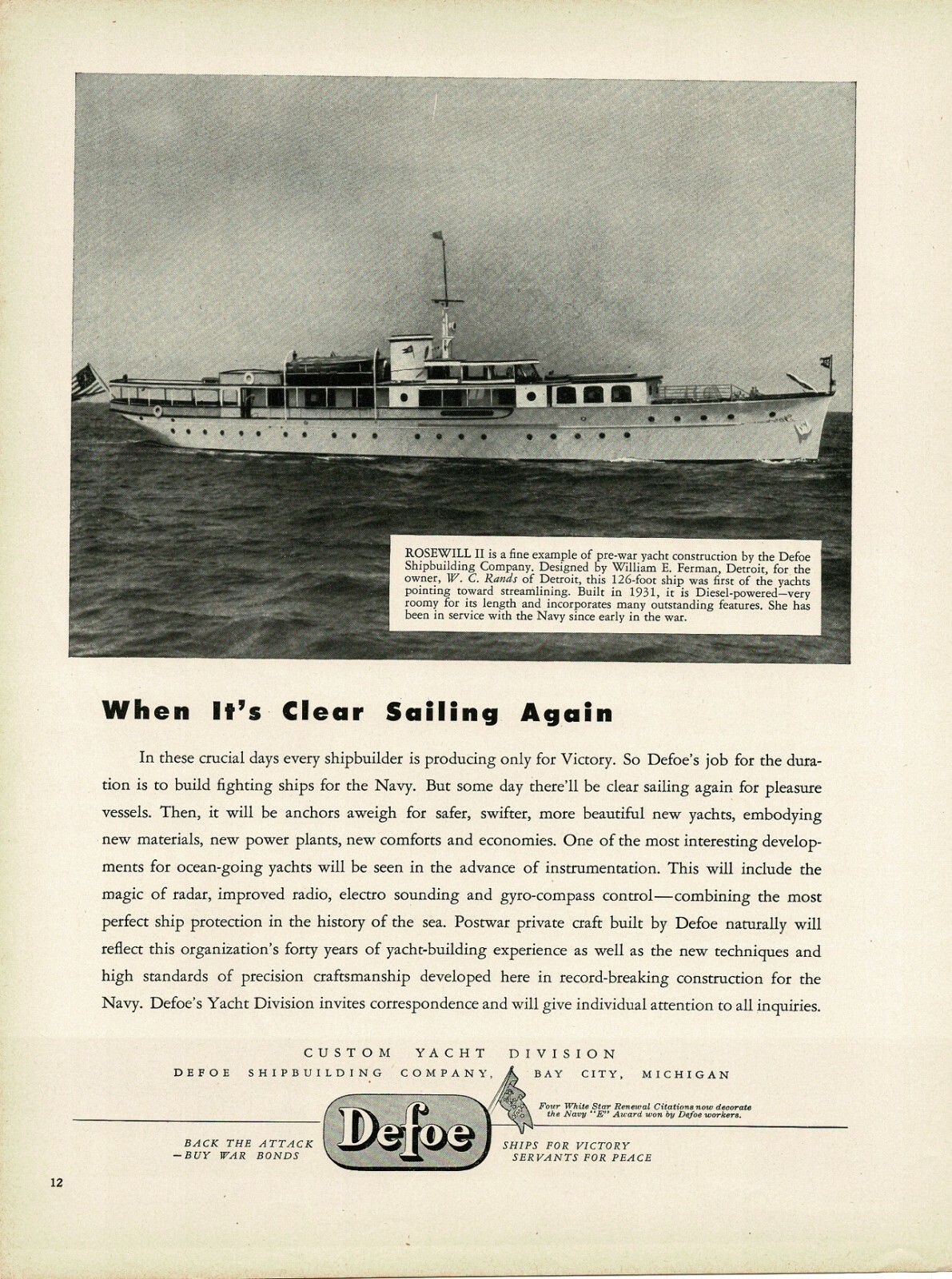 1945 DEFOE Shipbuilding 126\' Motor Yacht \