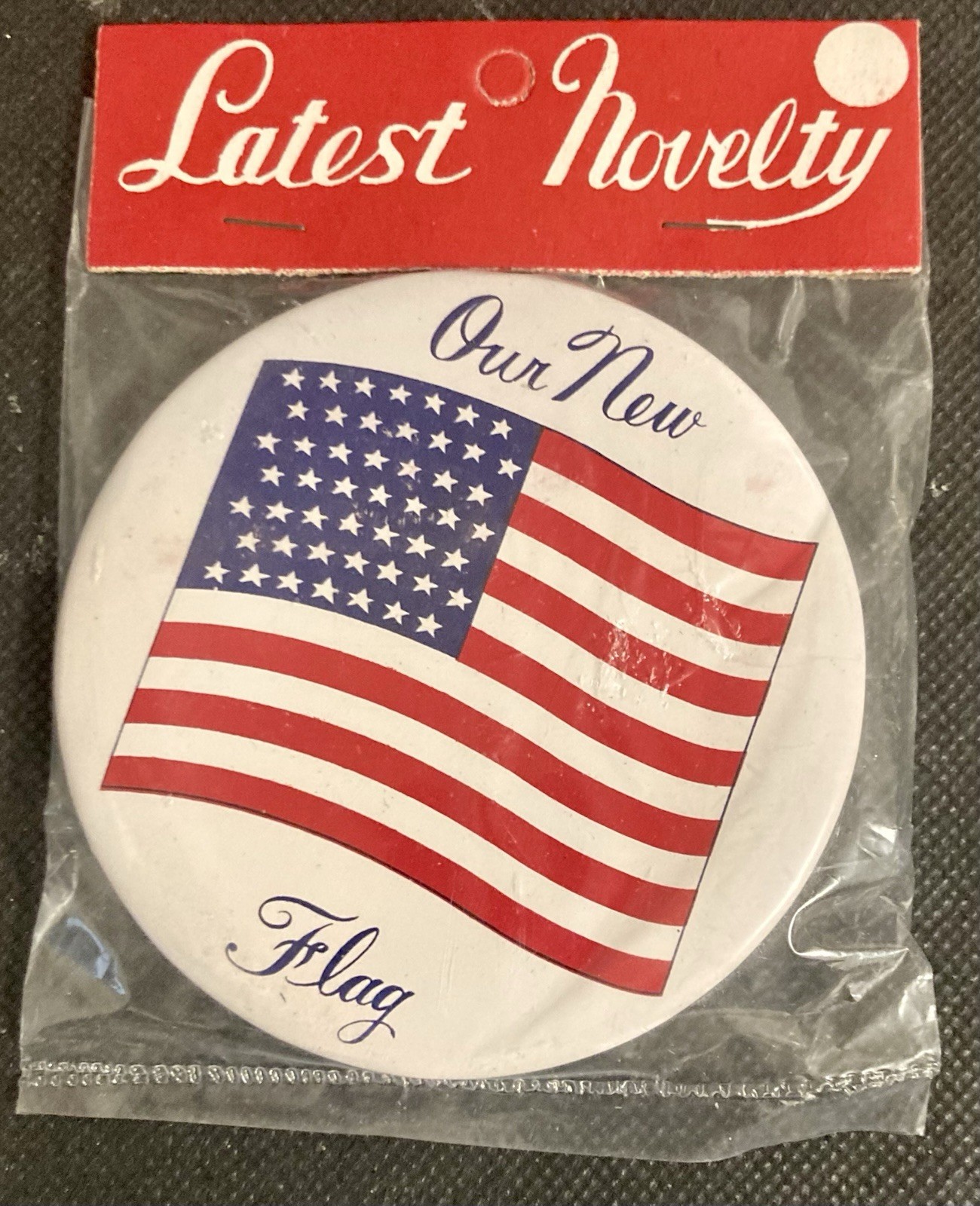 US Flag 49 Star Pinback in Original Pack - 3 1/2