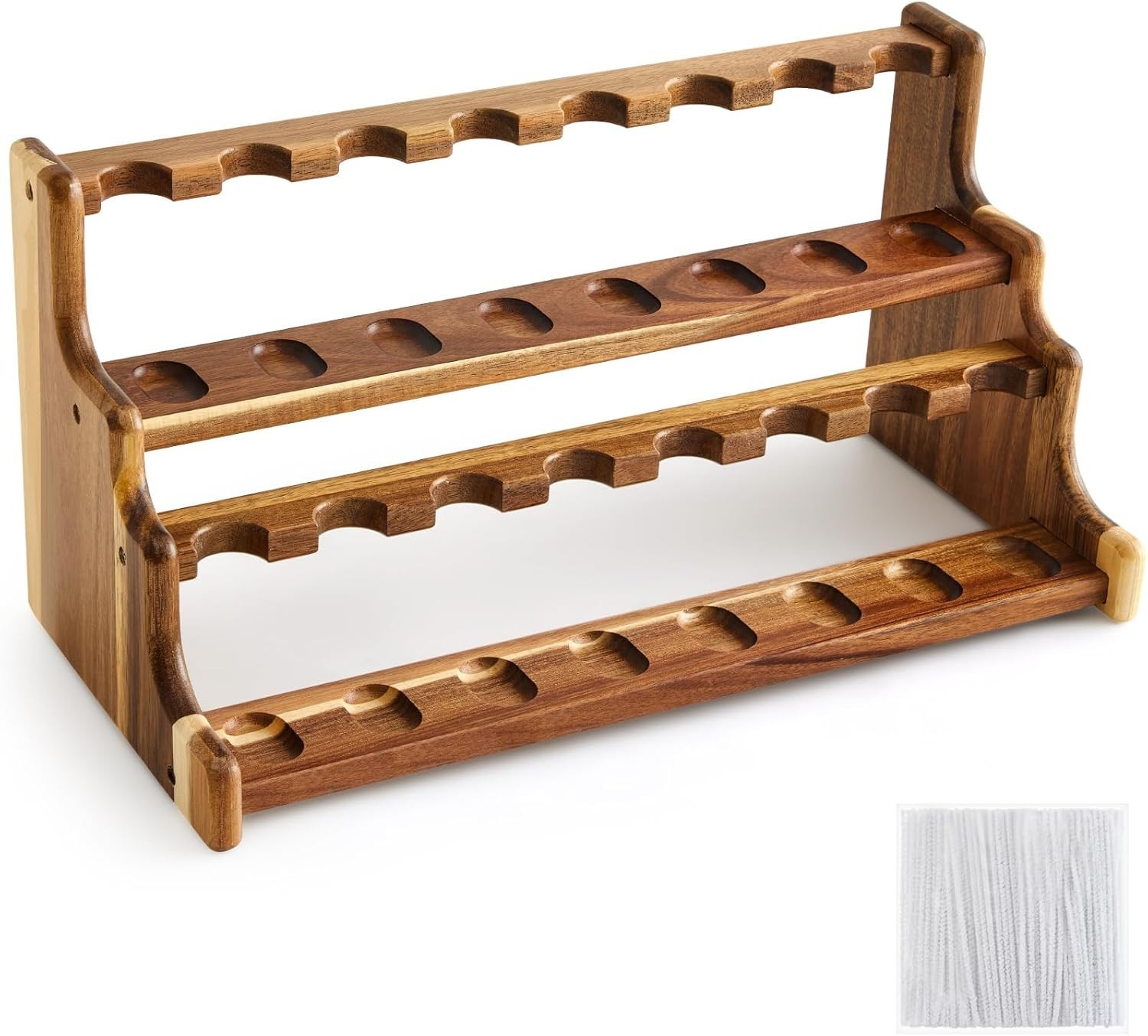Acacia Pipe Stand Holder for 24 Smoking Pipes Acacia 3 Layer Smoking Pipe Stand