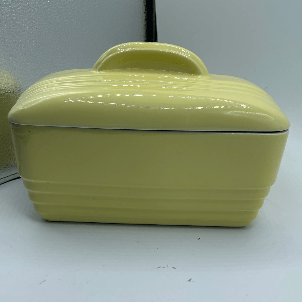 Vintage Hall Art Deco for Westinghouse yellow lidded refrigerator dish.