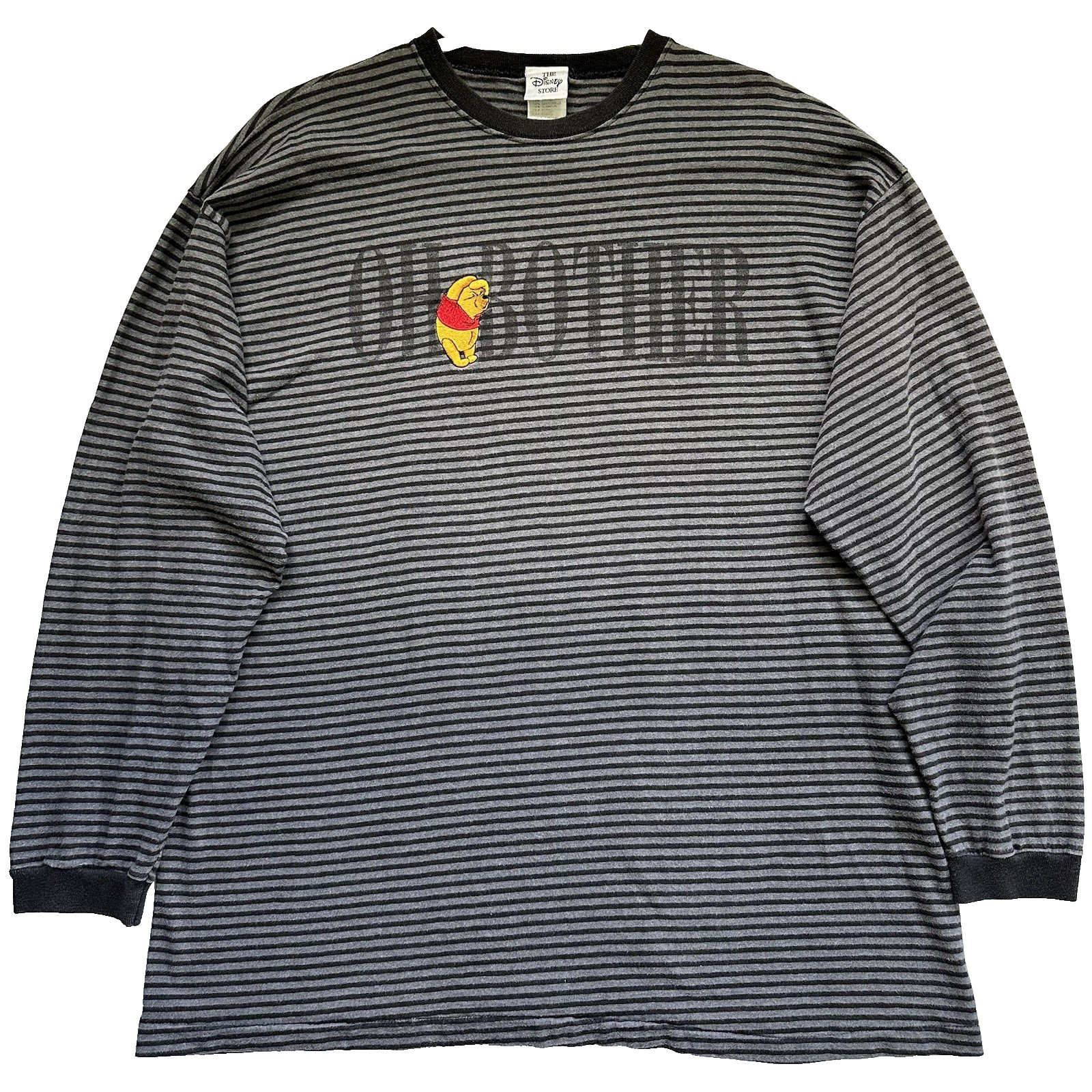 VTG Disney 90s Y2K Winnie The Pooh Gray Striped Long Sleeve Shirt Women’s XL