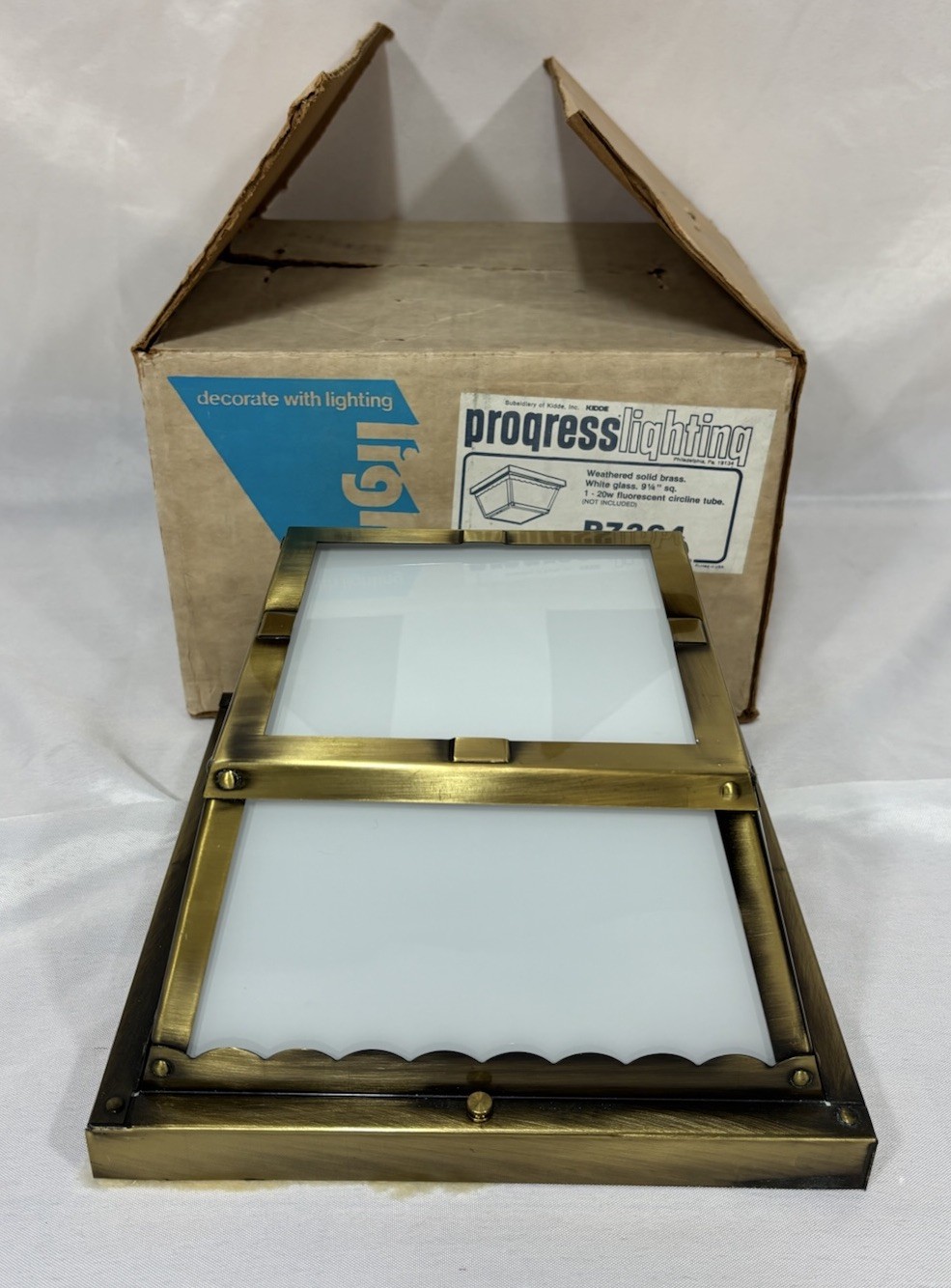 Vintage NOS Mid Century Brass & Glass Outdoor Ceiling Light Progress P7364